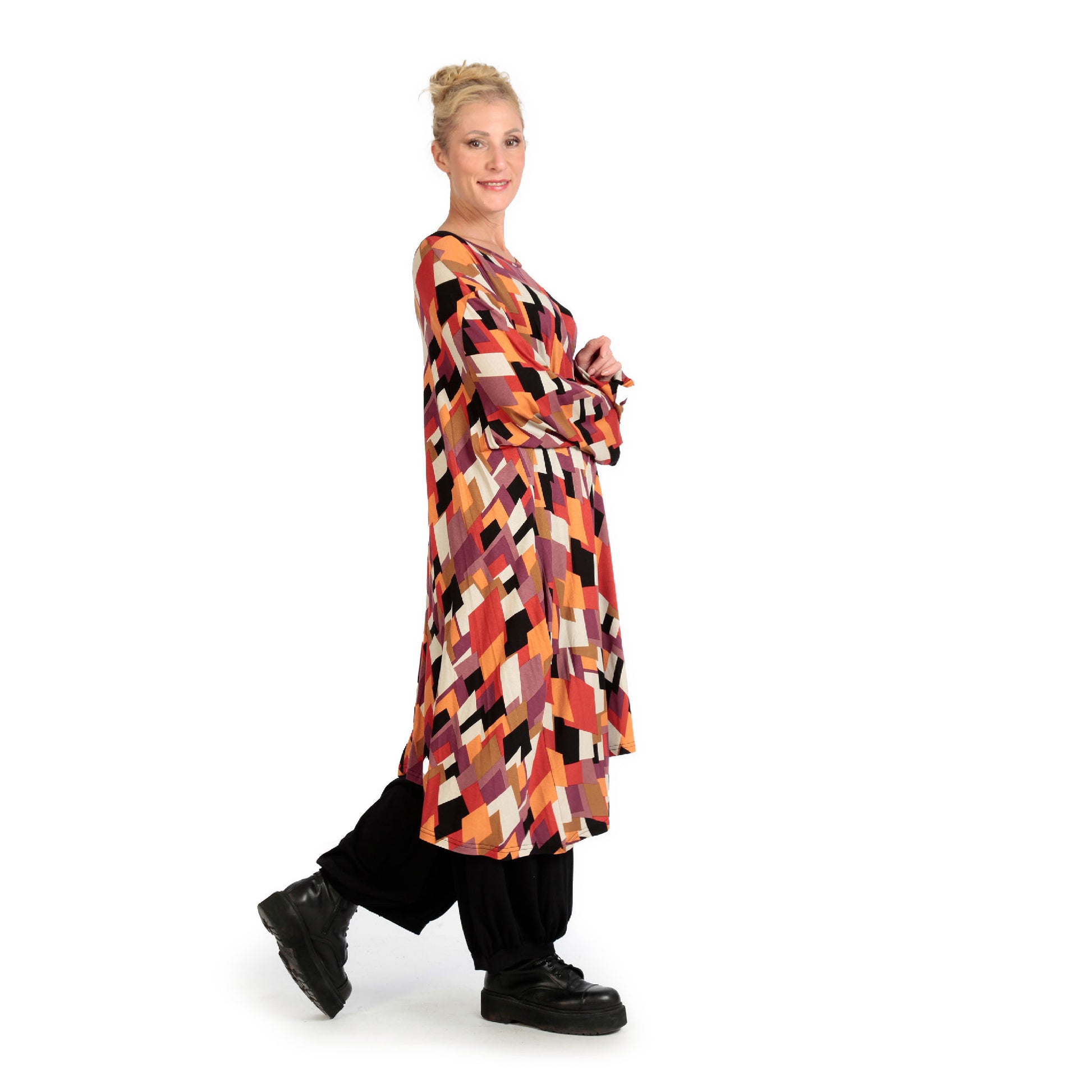  A-Form Kleid von AKH Fashion aus Viskose, 1131.06863, Schwarz-Flieder-Orange, Ausgefallen