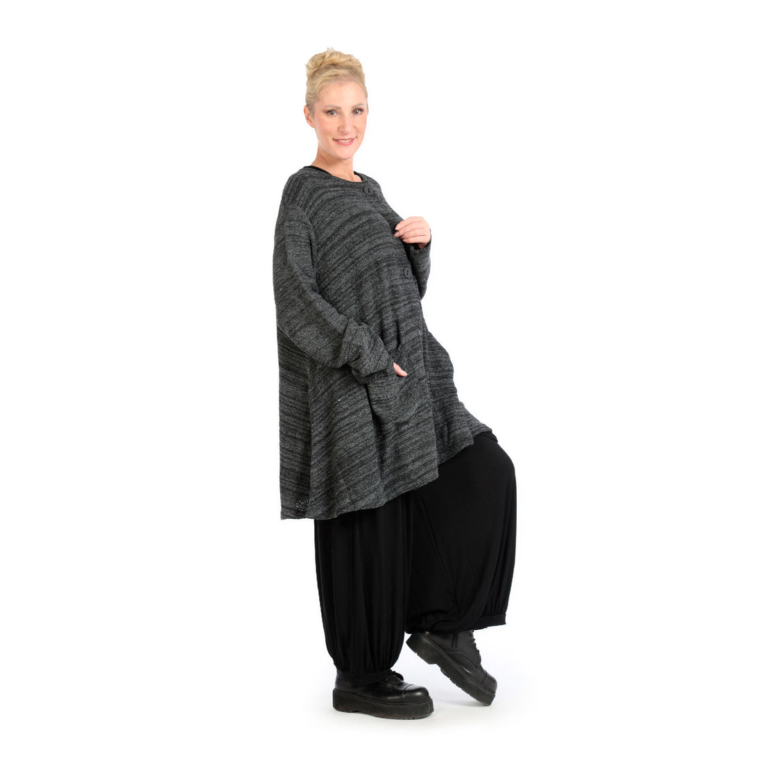  A-Form Jacke von AKH Fashion aus Materialmix, 1134.01382, Grau-Schwarz-Meliert, Schick