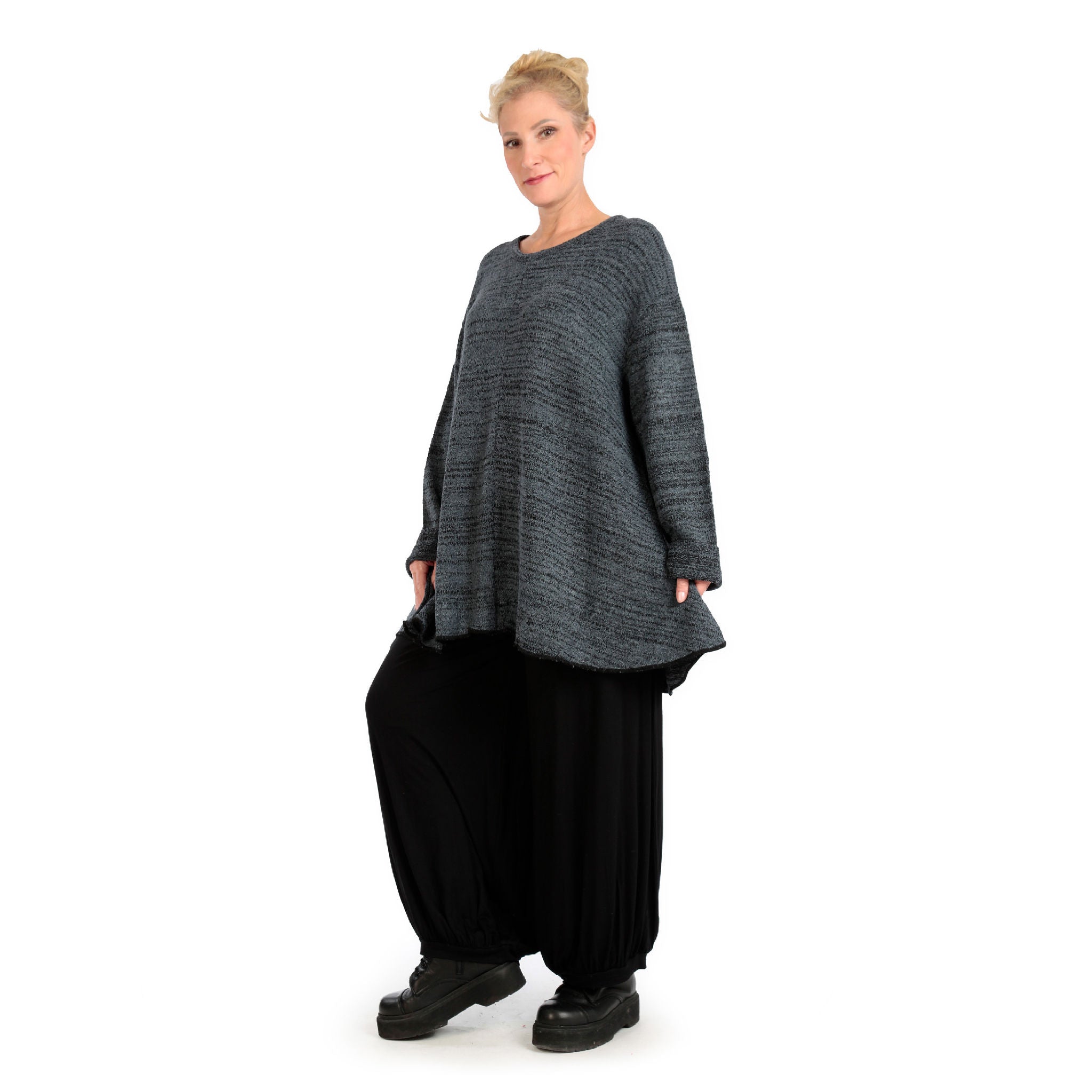  AKH Fashion Shirt in Glocken-Form, aus Materialmix, 1134.01892, Grau-Schwarz-Meliert