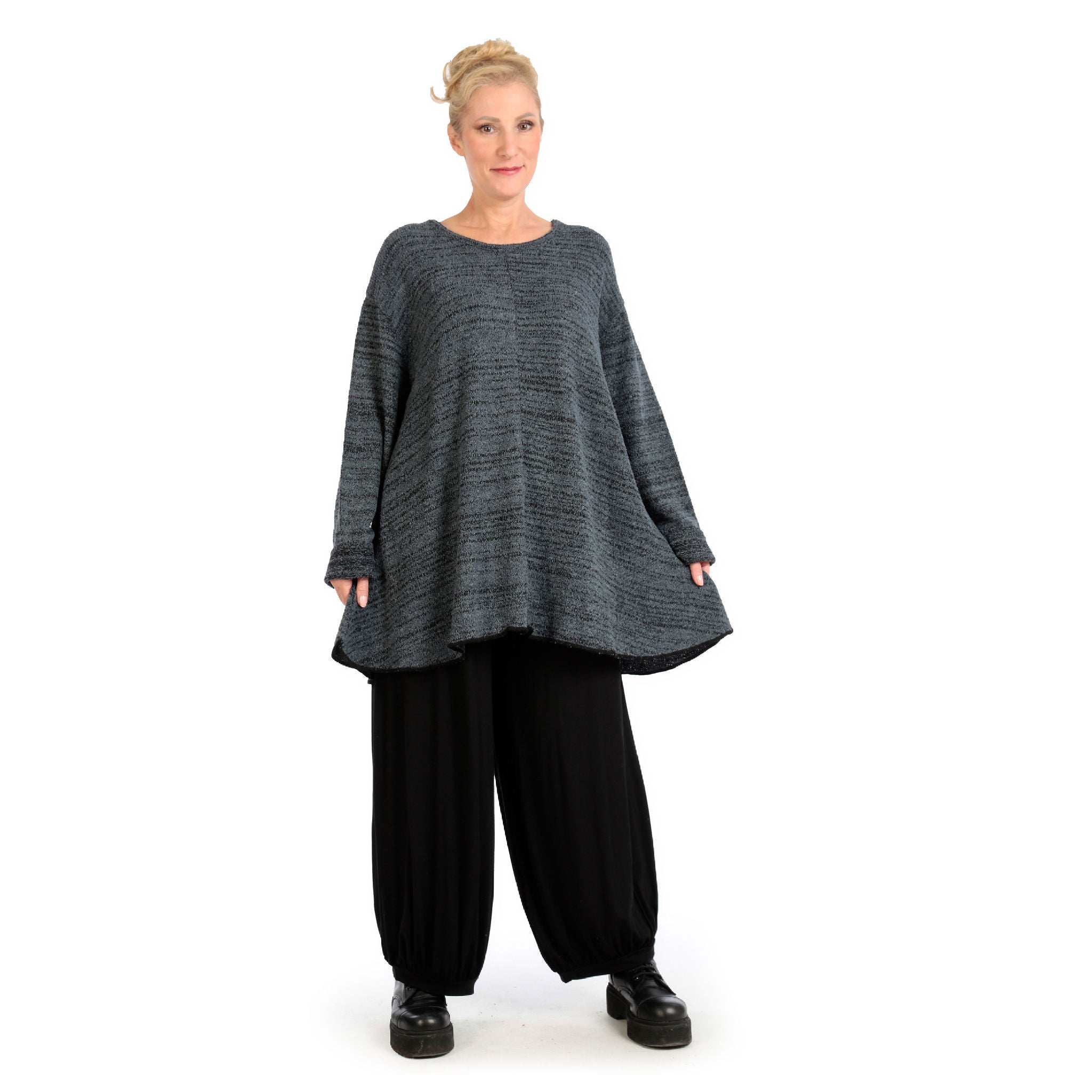  AKH Fashion Shirt in Glocken-Form, aus Materialmix, 1134.01892, Grau-Schwarz-Meliert
