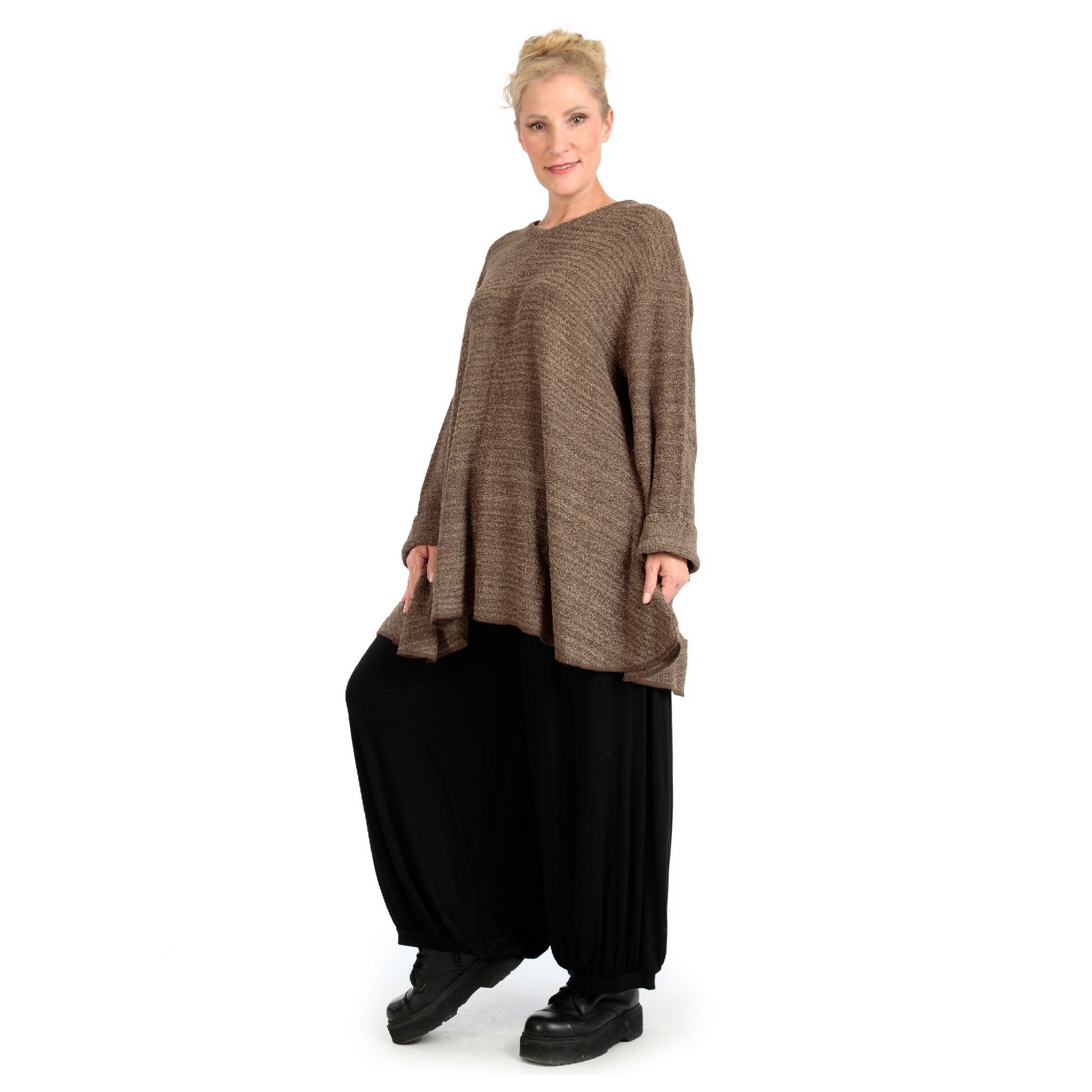  Shirt von AKH Fashion aus Materialmix in Glocken-Form, 1134.01892, Cognac-Beige-Meliert