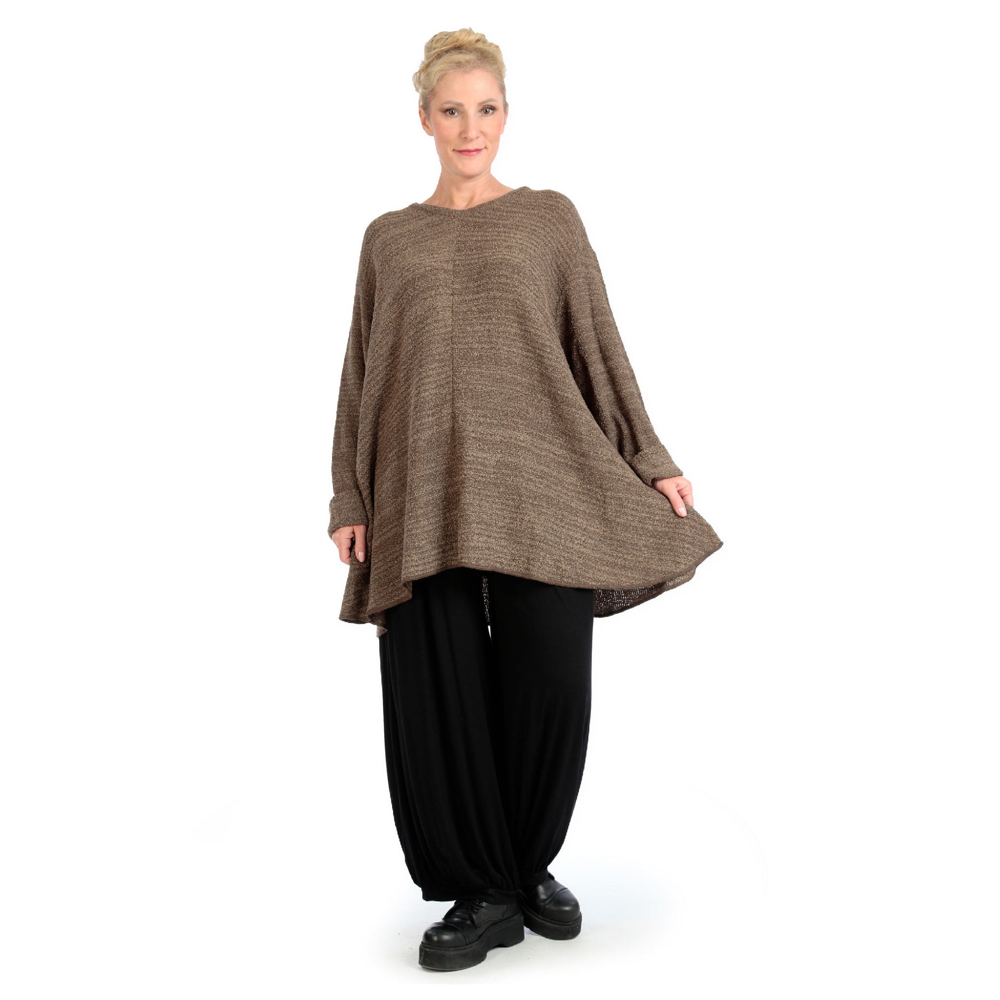  Shirt von AKH Fashion aus Materialmix in Glocken-Form, 1134.01892, Cognac-Beige-Meliert