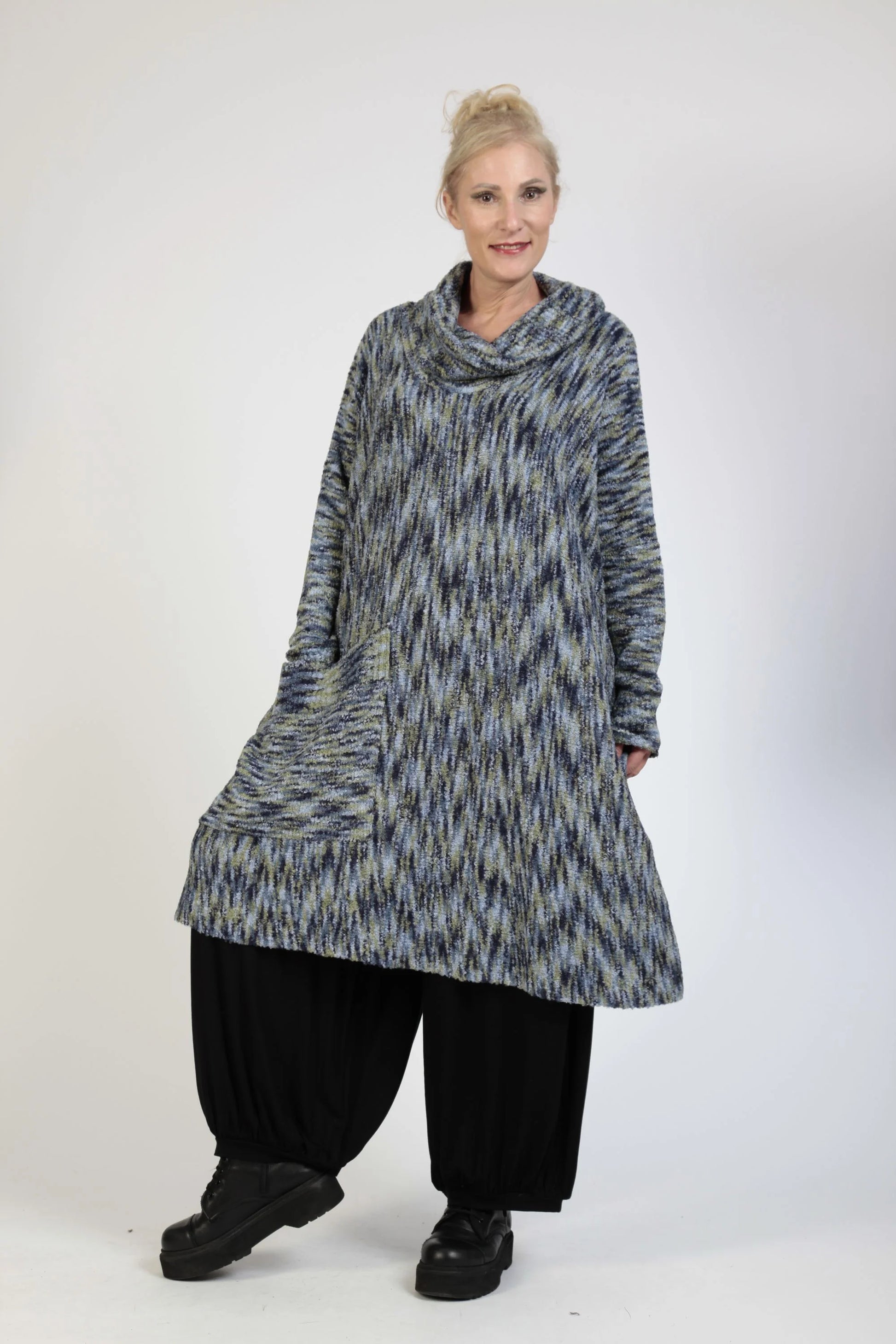  BallonBigshirt von AKH Fashion aus Baumwolle, 1134.2109B, Blau-Grün, Meliert, Schick, Modern