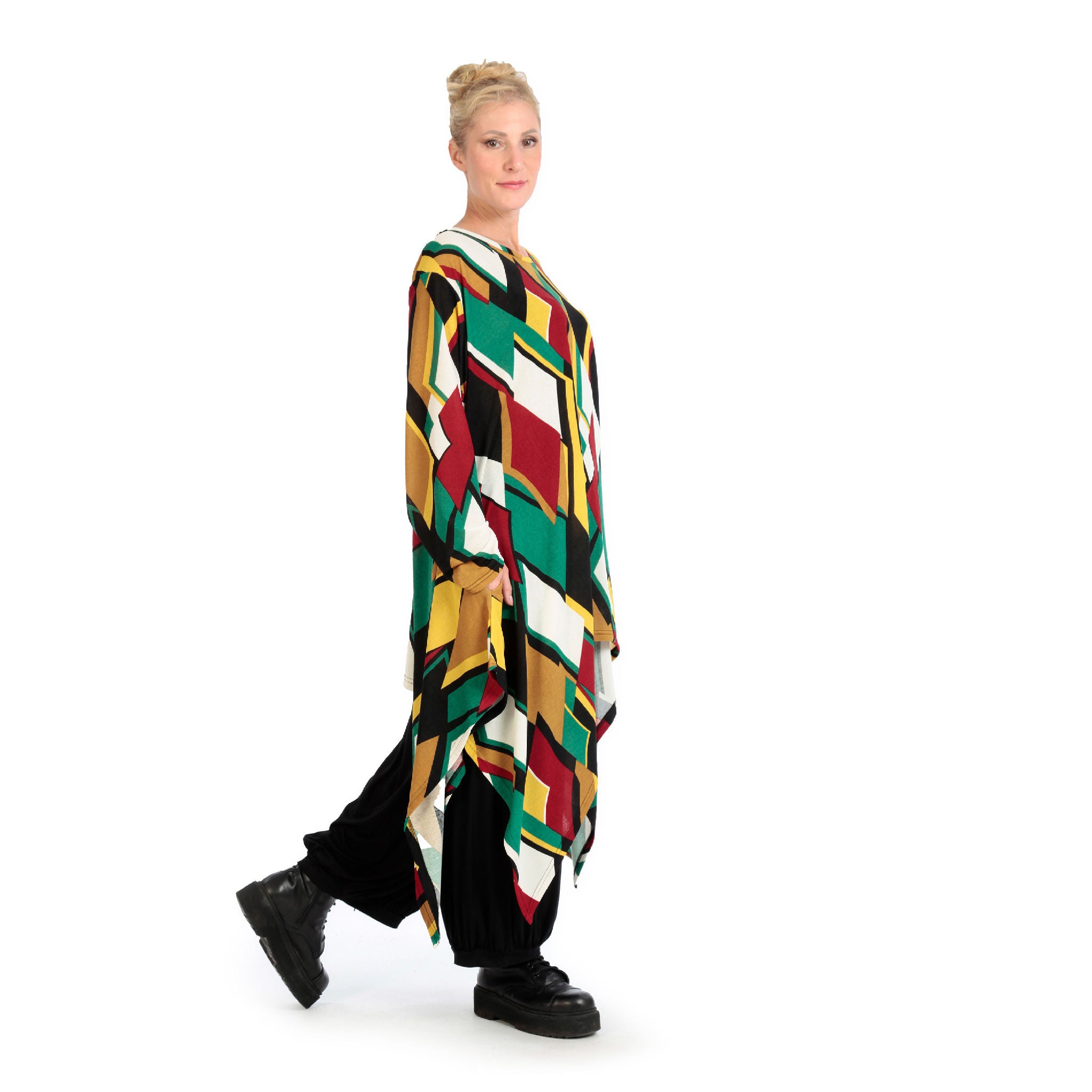  A-Form Kleid von AKH Fashion aus Viskose, 1138.06865, Rot-Grün-Weiß, Trapez, Schick
