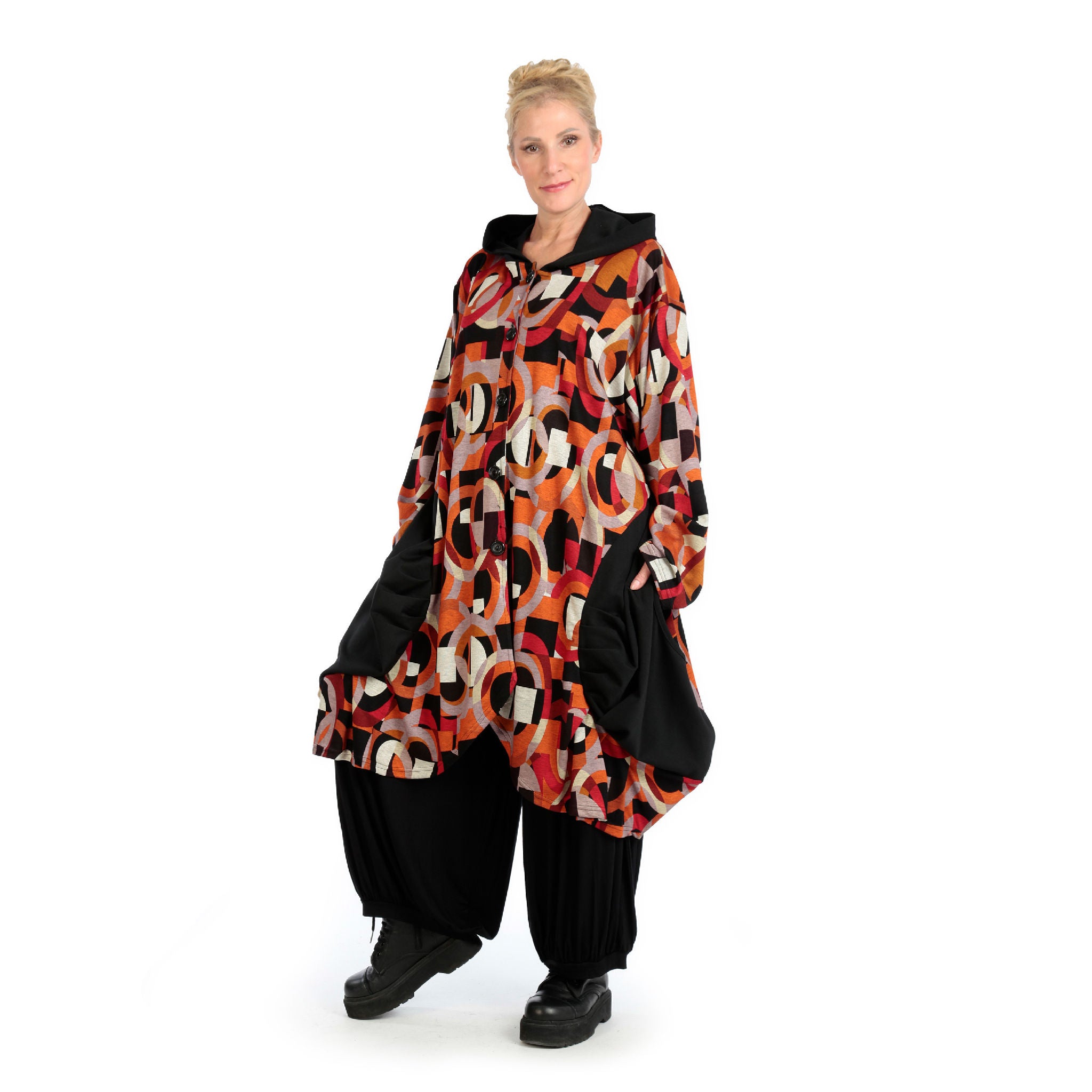  Ballonmantel von AKH Fashion aus Materialmix, 1140.06856, Rot-Orange-Schwarz, Grafik