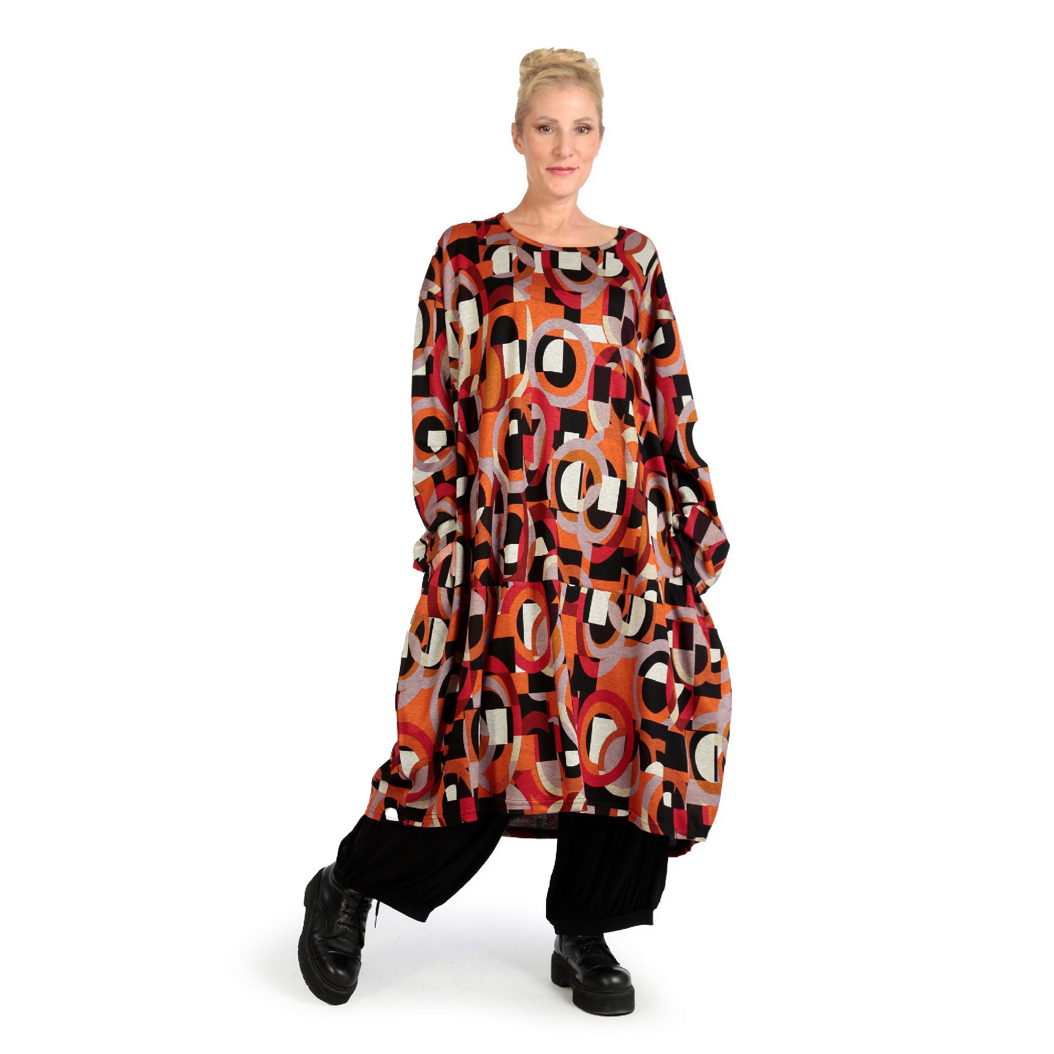  Ballonkleid von AKH Fashion aus Materialmix, 1140.06857, Rot-Orange-Schwarz, Grafik