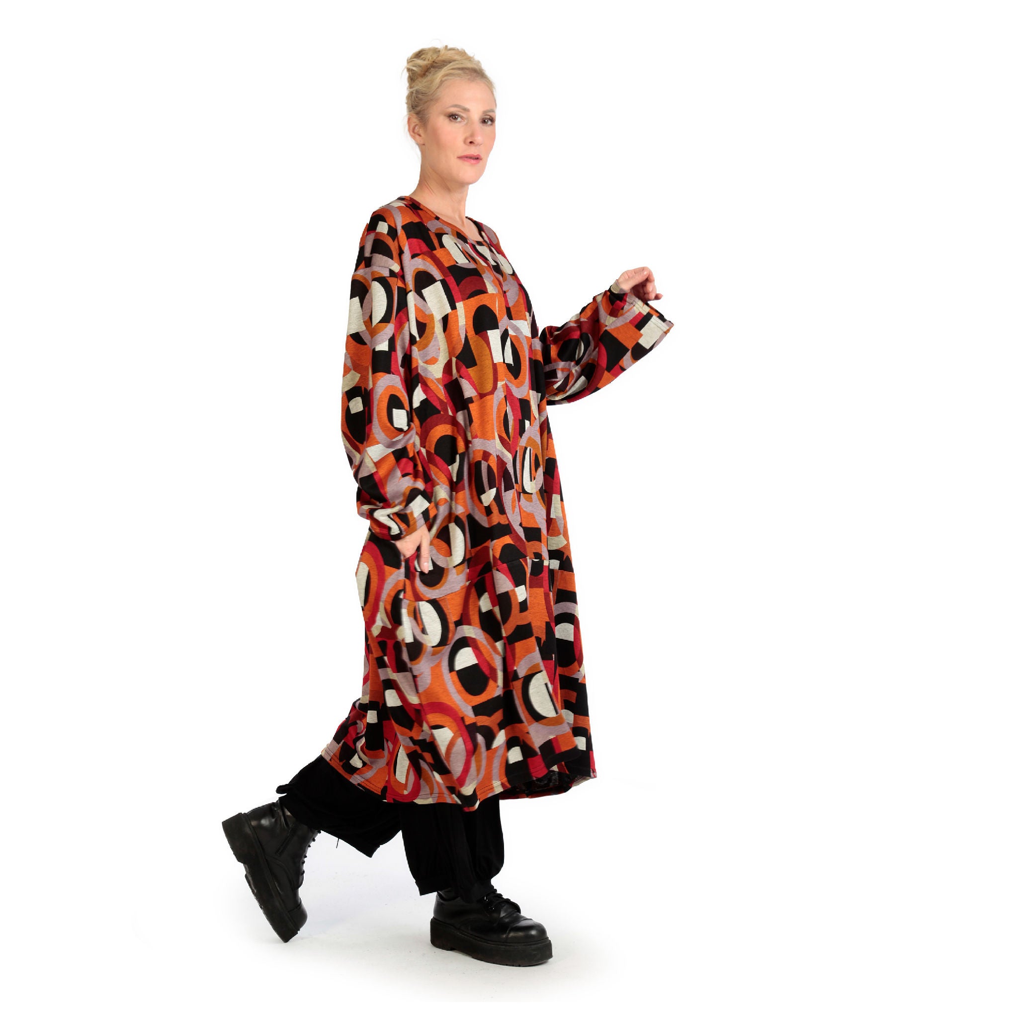  Ballonkleid von AKH Fashion aus Materialmix, 1140.06857, Rot-Orange-Schwarz, Grafik