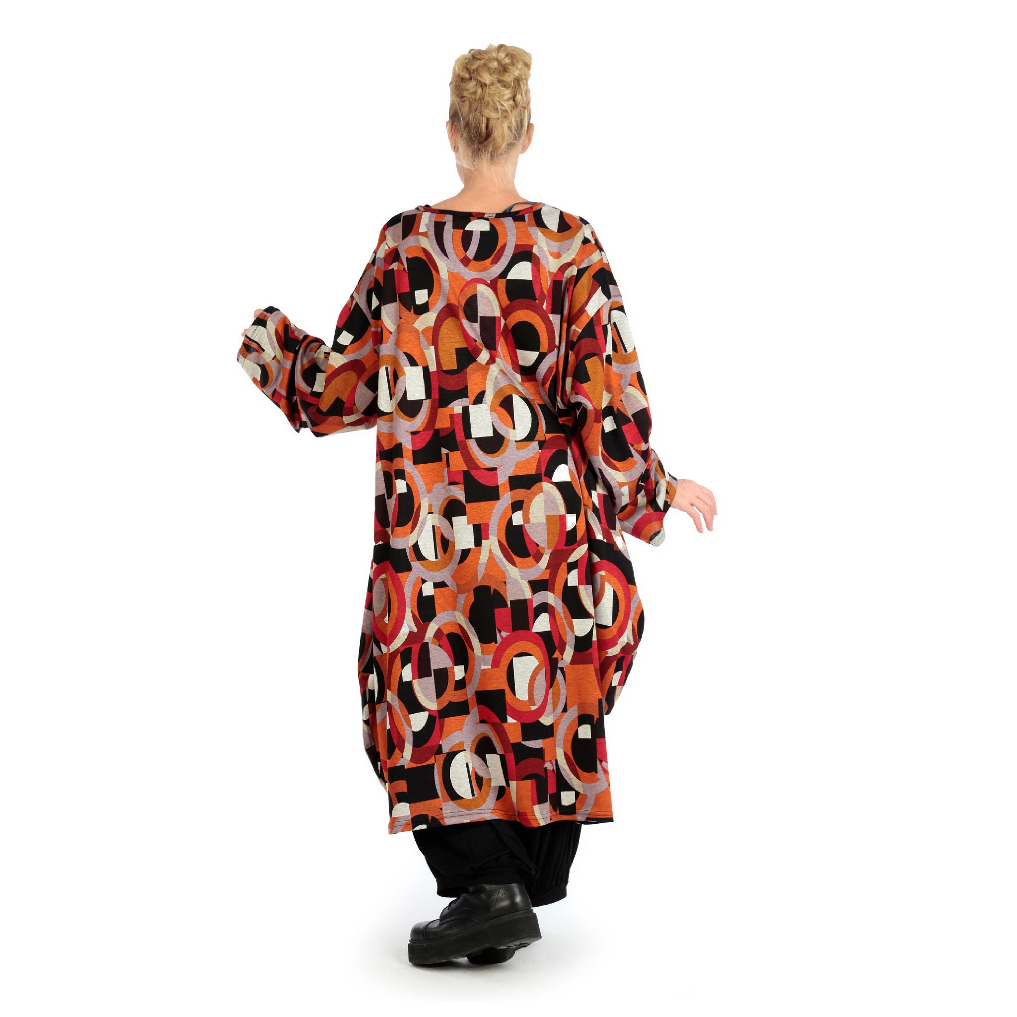  Ballonkleid von AKH Fashion aus Materialmix, 1140.06857, Rot-Orange-Schwarz, Grafik