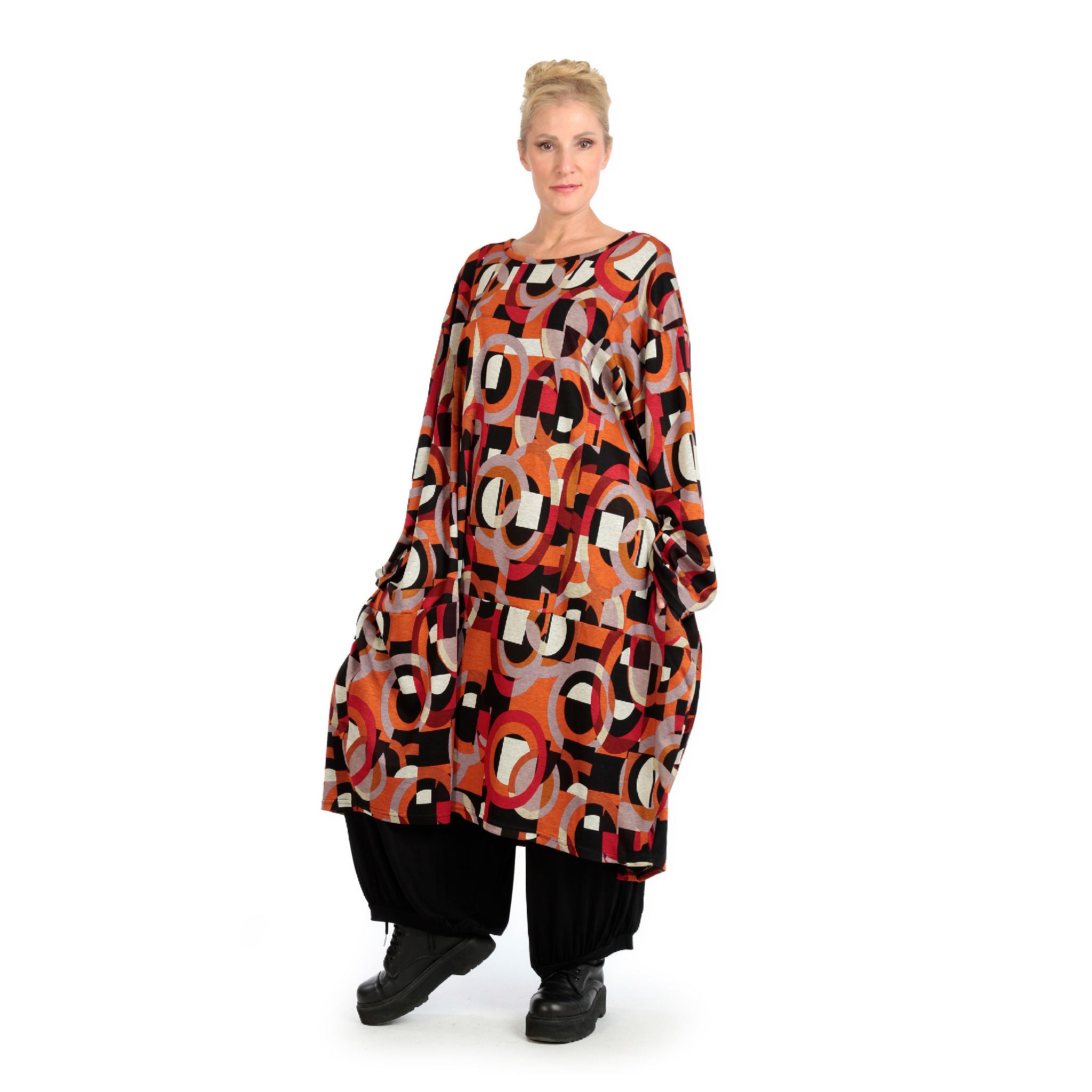  Ballonkleid von AKH Fashion aus Materialmix, 1140.06857, Rot-Orange-Schwarz, Grafik