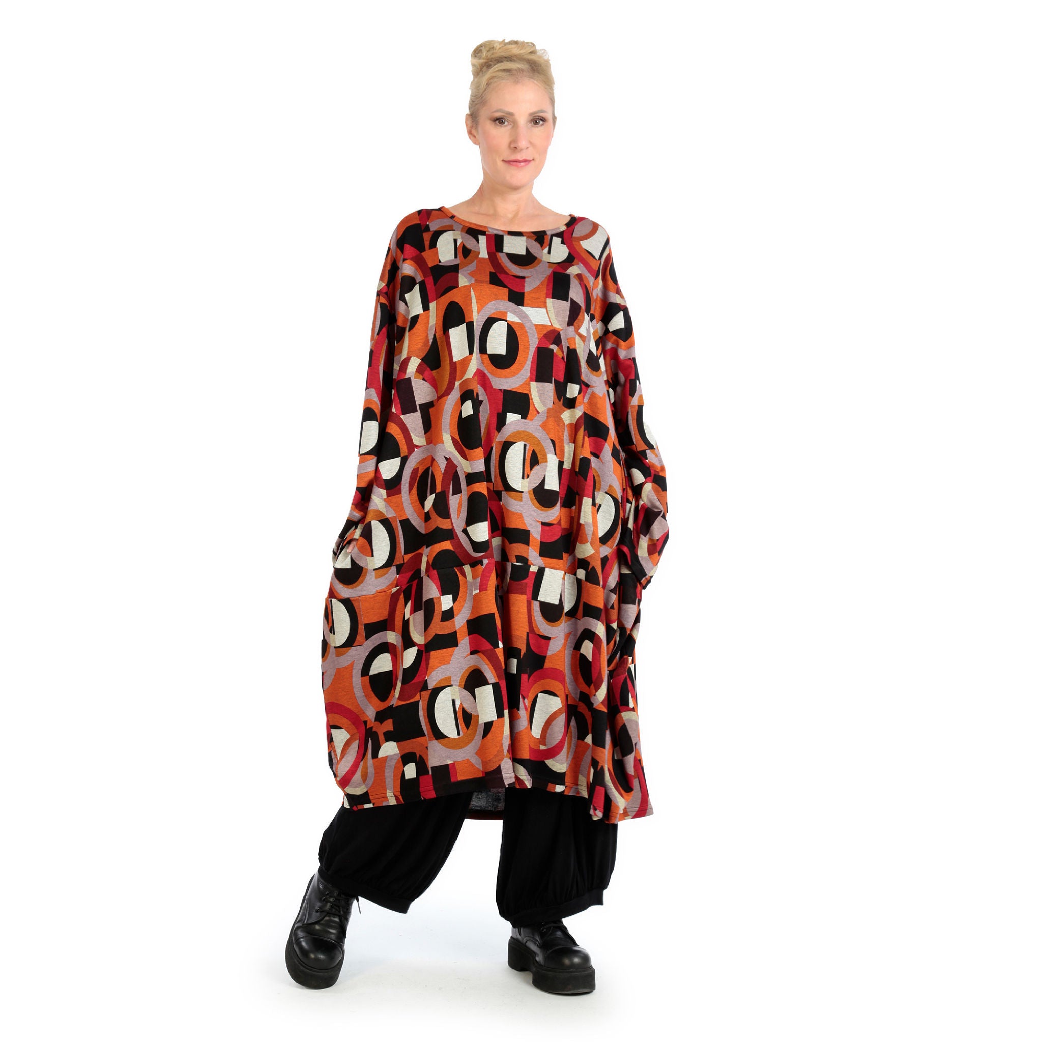  Ballonkleid von AKH Fashion aus Materialmix, 1140.06857, Rot-Orange-Schwarz, Grafik