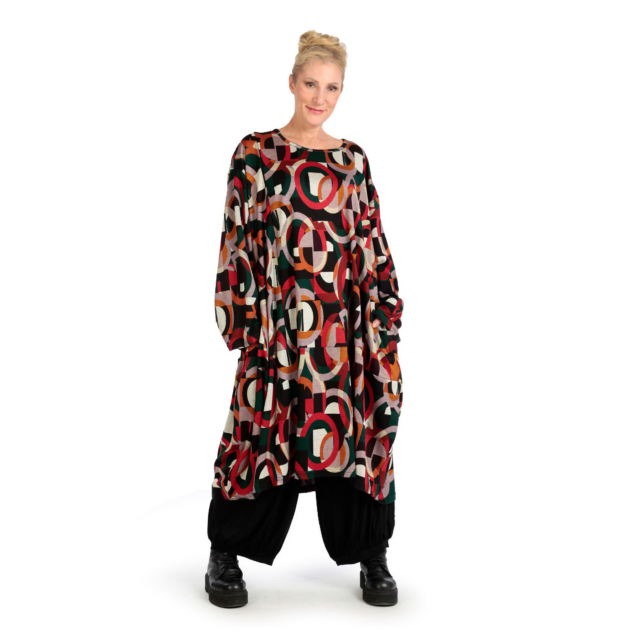  Ballonkleid von AKH Fashion aus Materialmix, 1140.06857, Rot-Grün-Schwarz, Grafik, Schick