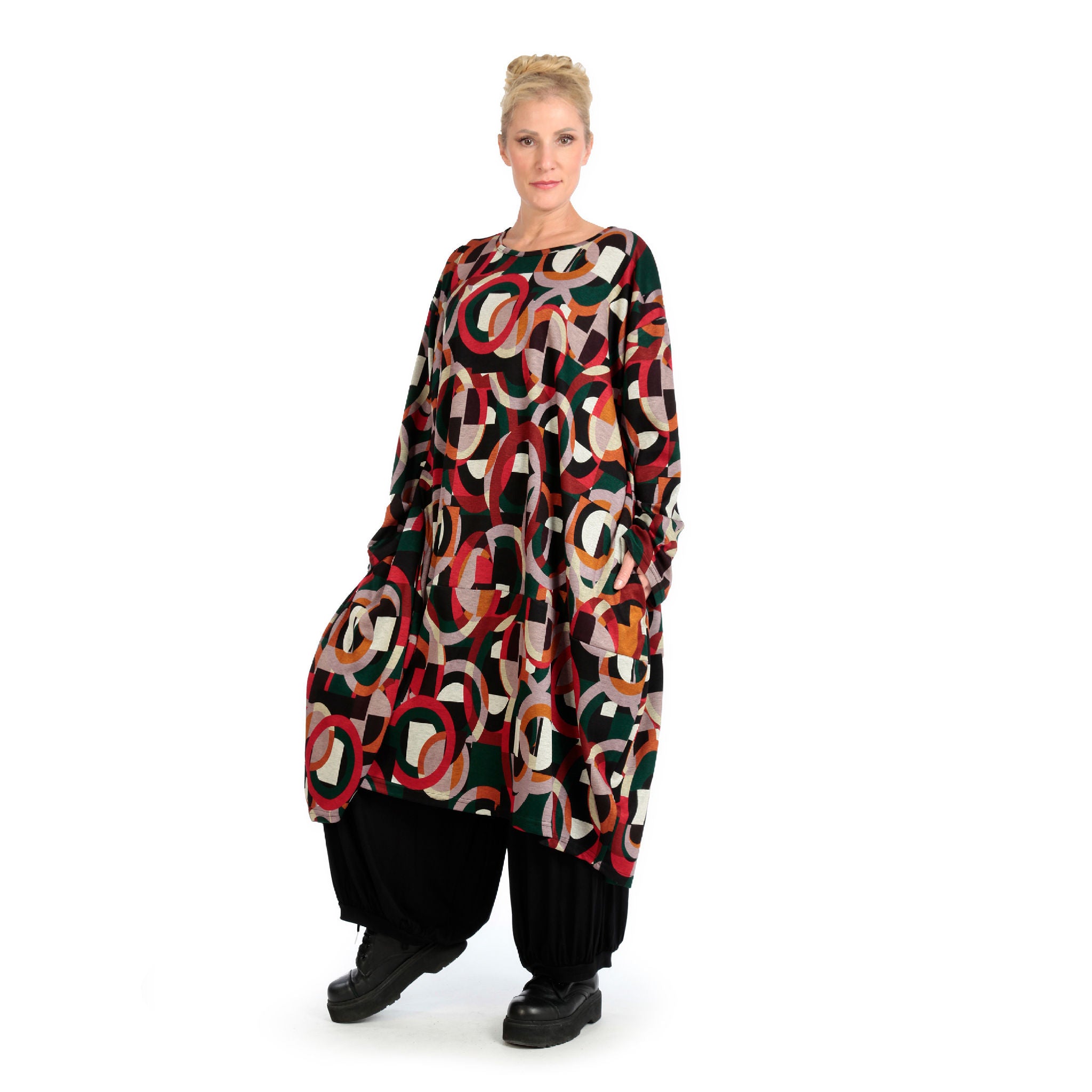  Ballonkleid von AKH Fashion aus Materialmix, 1140.06857, Rot-Grün-Schwarz, Grafik, Schick