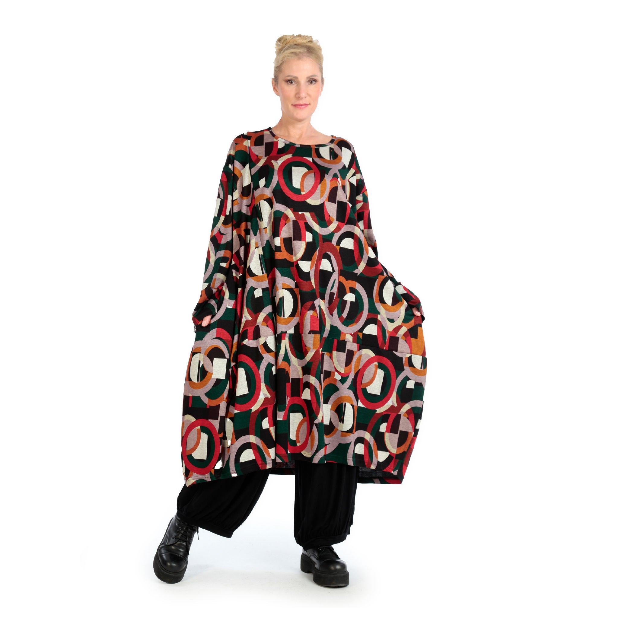  Ballonkleid von AKH Fashion aus Materialmix, 1140.06857, Rot-Grün-Schwarz, Grafik, Schick