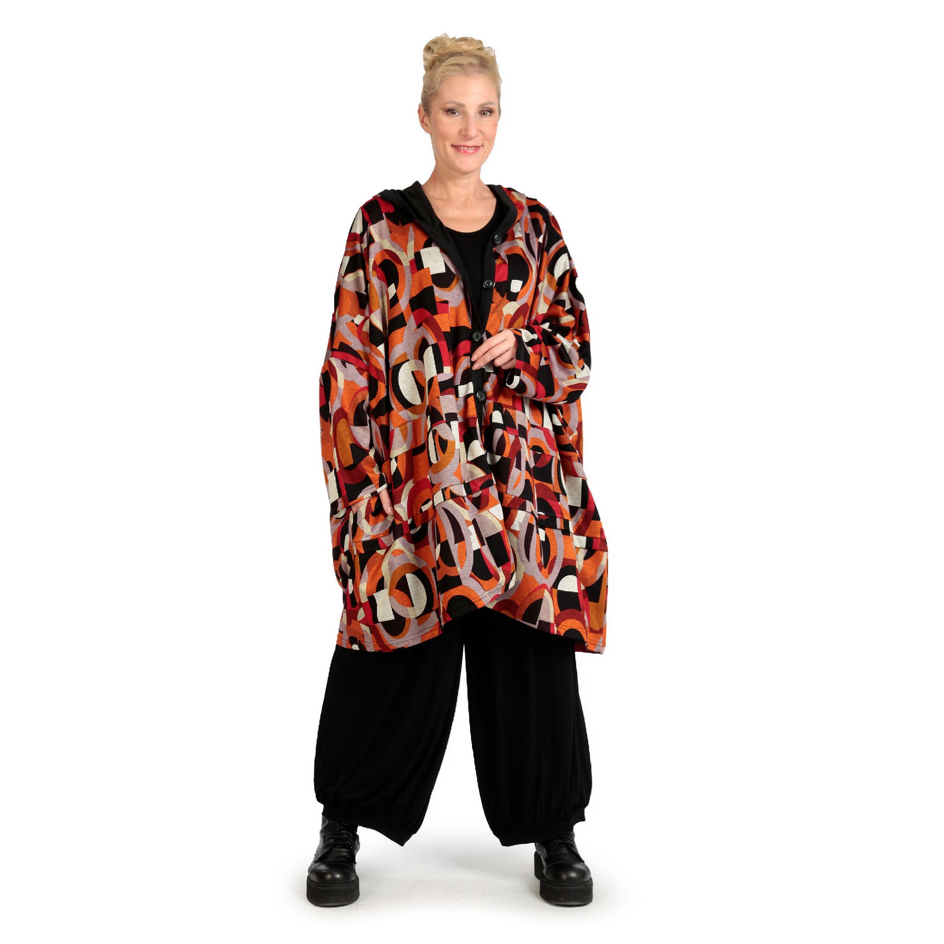  Jacke von AKH Fashion aus Materialmix in kastiger Form, 1140.06859, Rot-Orange-Schwarz