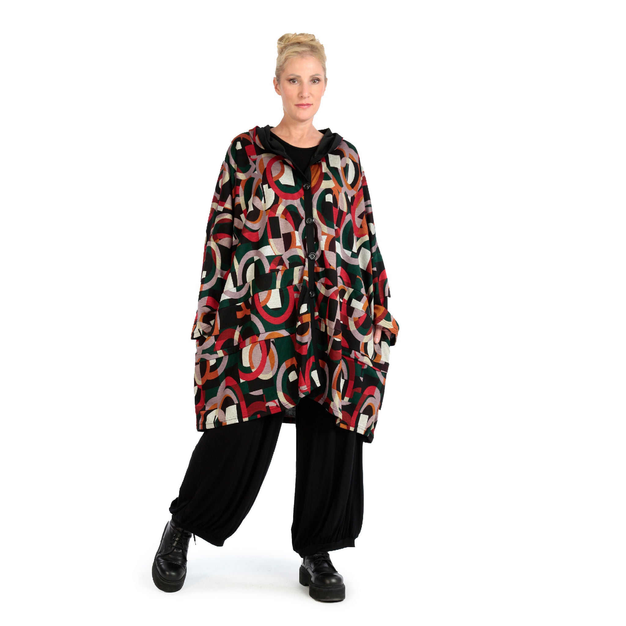  AKH Fashion Jacke in kastiger Form, aus Materialmix, 1140.06859, Rot-Grün-Schwarz, Grafik