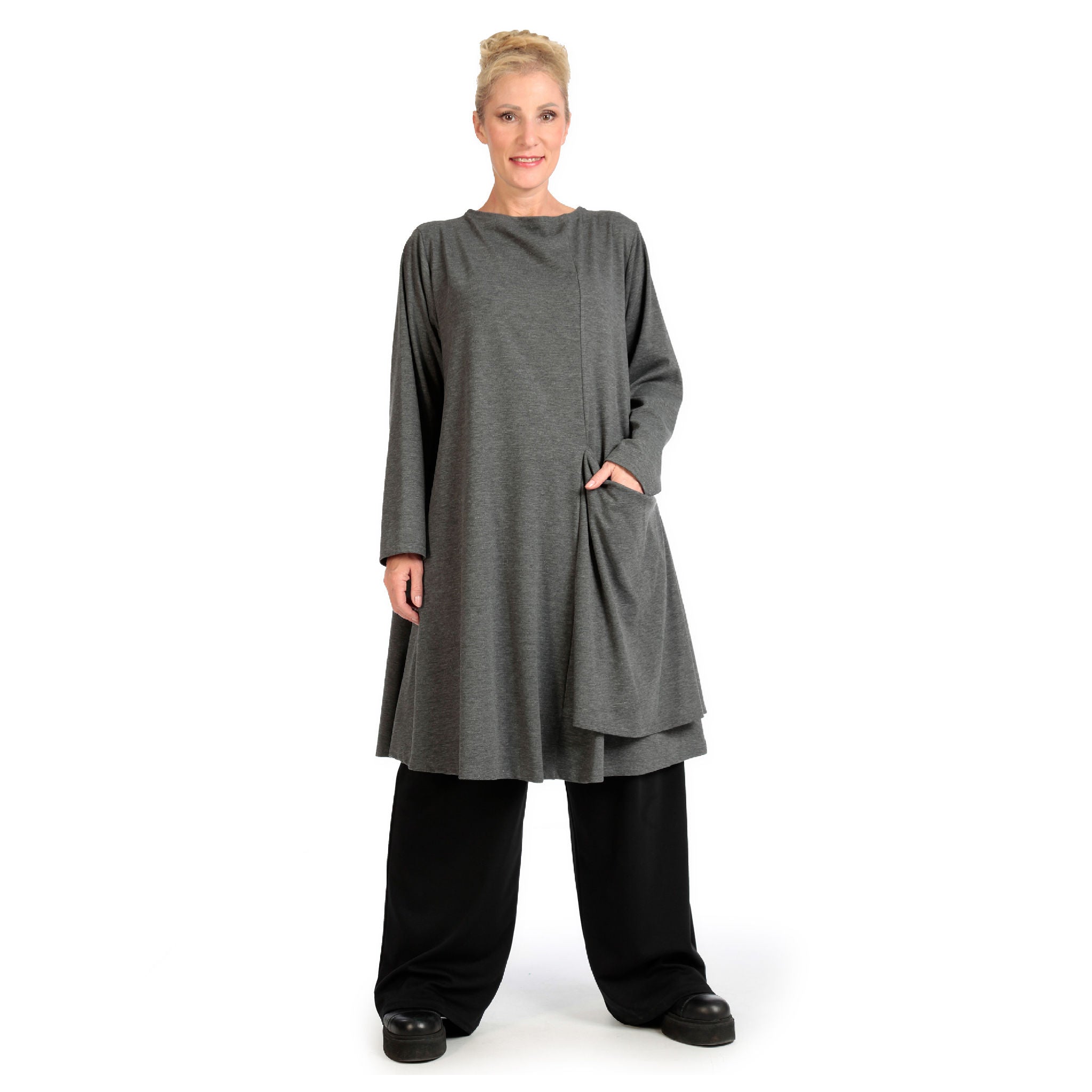  Shirt von AKH Fashion aus Viskose in gerader Form, 1141.06816, Grau, Unifarben, Schick