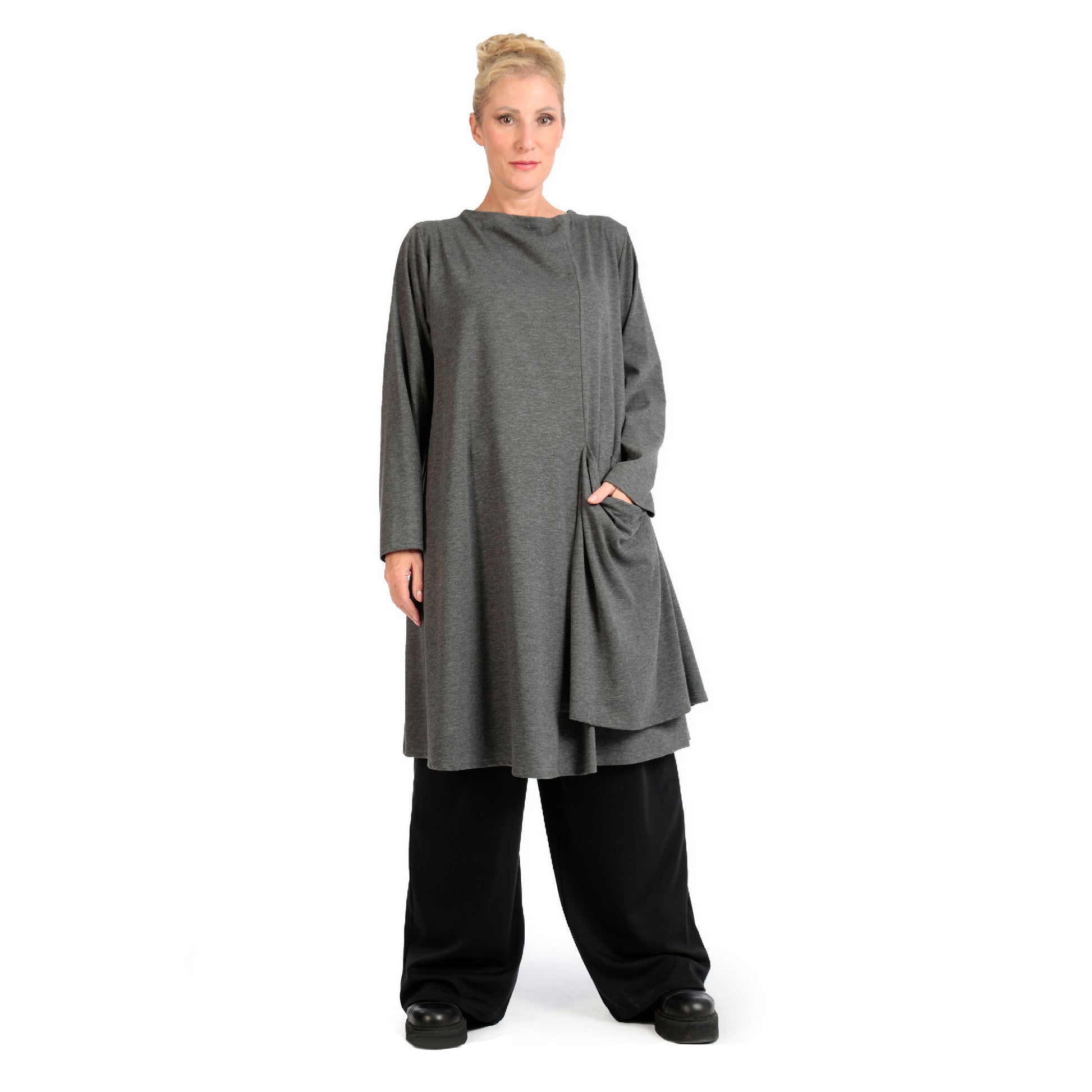  Shirt von AKH Fashion aus Viskose in gerader Form, 1141.06816, Grau, Unifarben, Schick