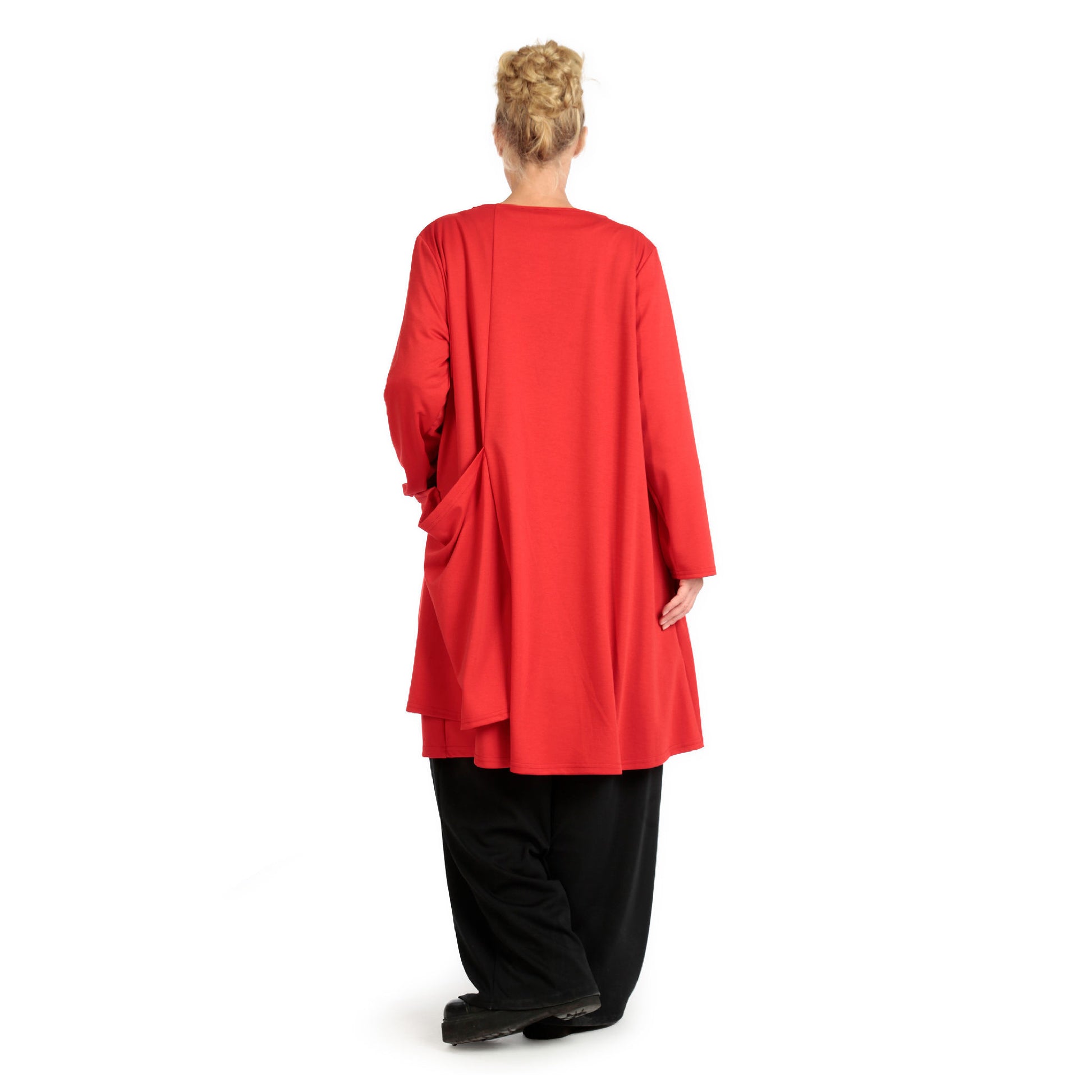  Elegantes rotes Shirt mit hochwertigem Jersey, unifarben, ideal für Lagenlook und Plus Size