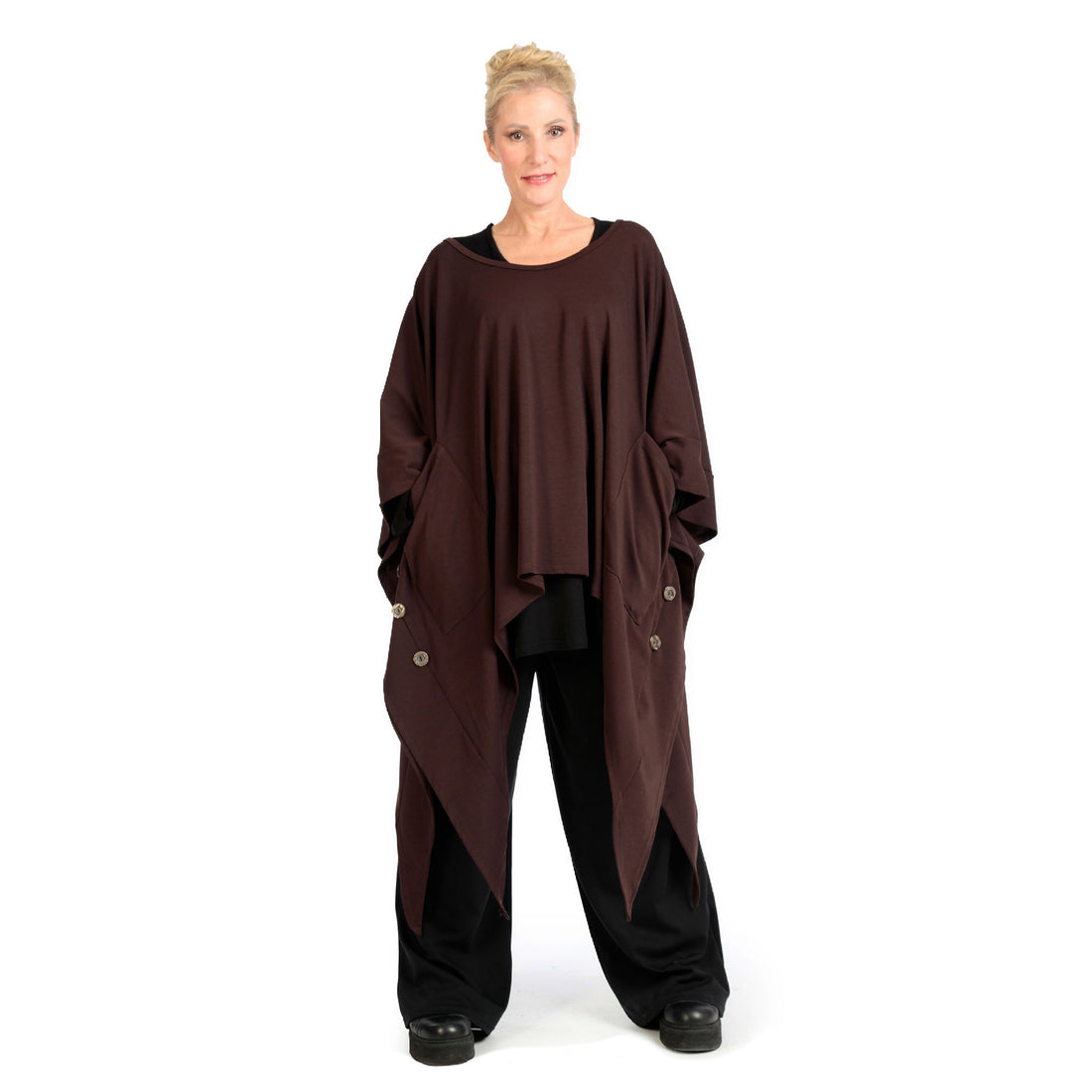  Zipfel Bigshirt von AKH Fashion aus Viskose, 1141.06858, Braun, Unifarben, Schick, Modern