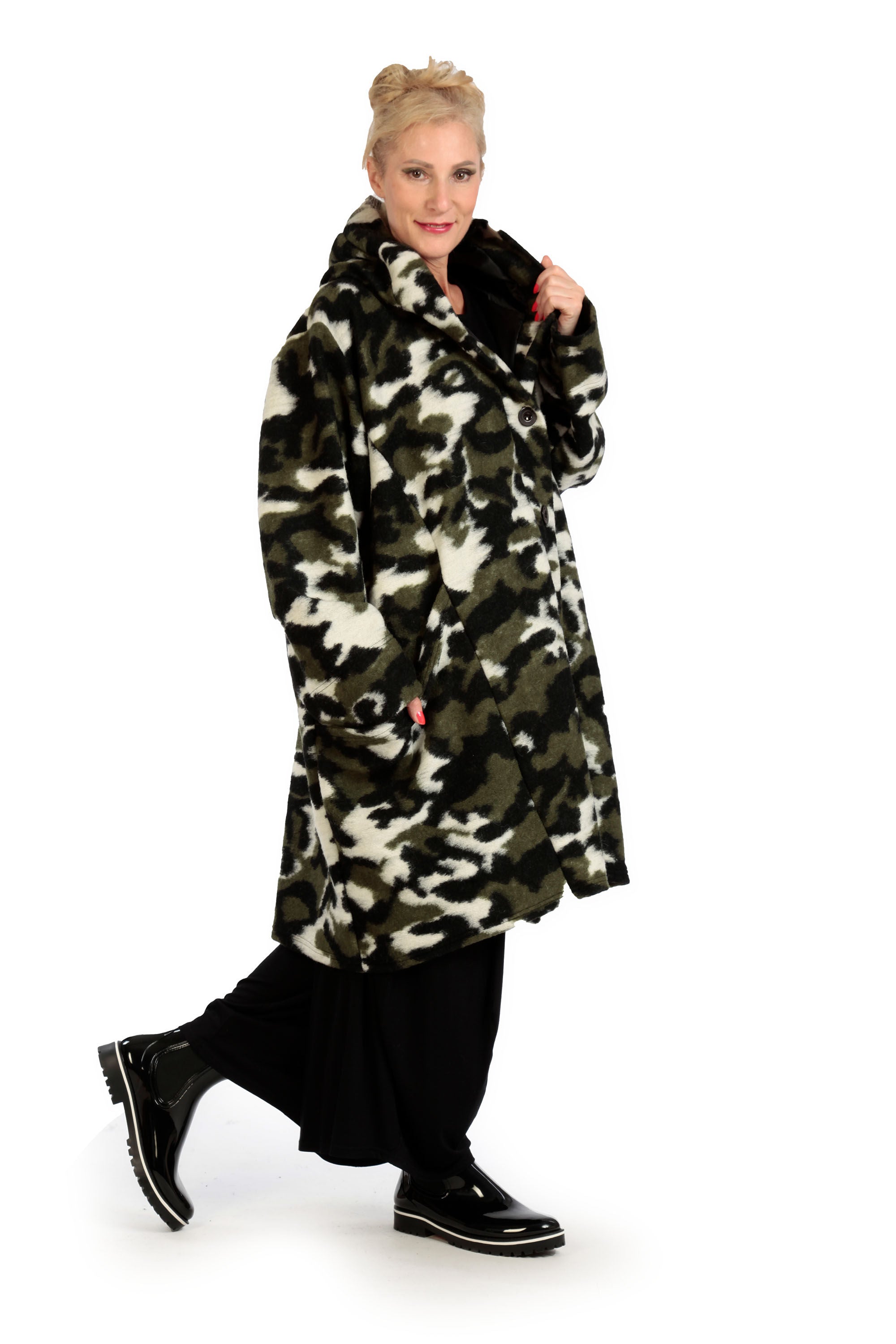  Ballonmantel von AKH Fashion aus Materialmix, 1153.06690, Grün-Weiß-Schwarz, Kamuflage