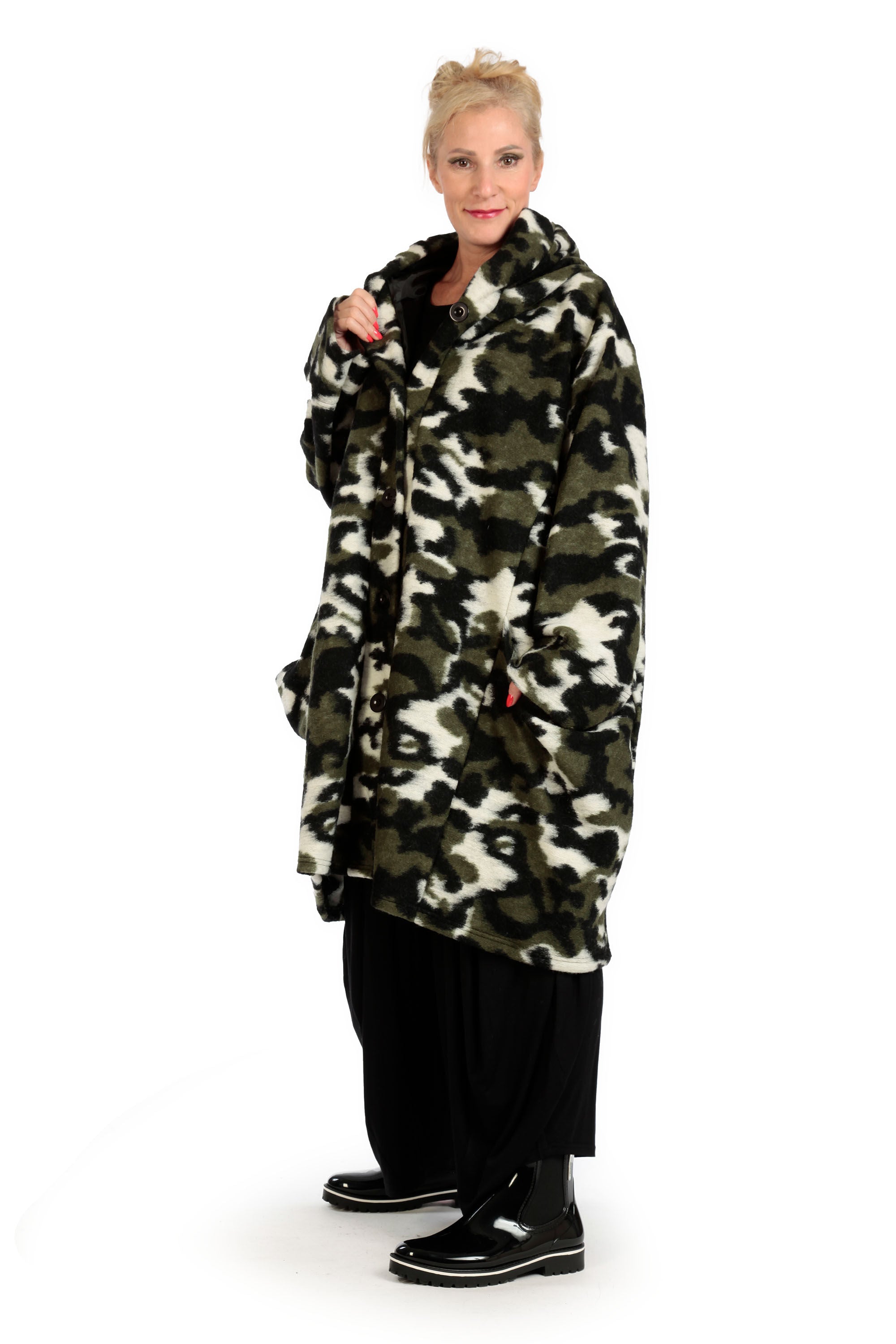  Ballonmantel von AKH Fashion aus Materialmix, 1153.06690, Grün-Weiß-Schwarz, Kamuflage
