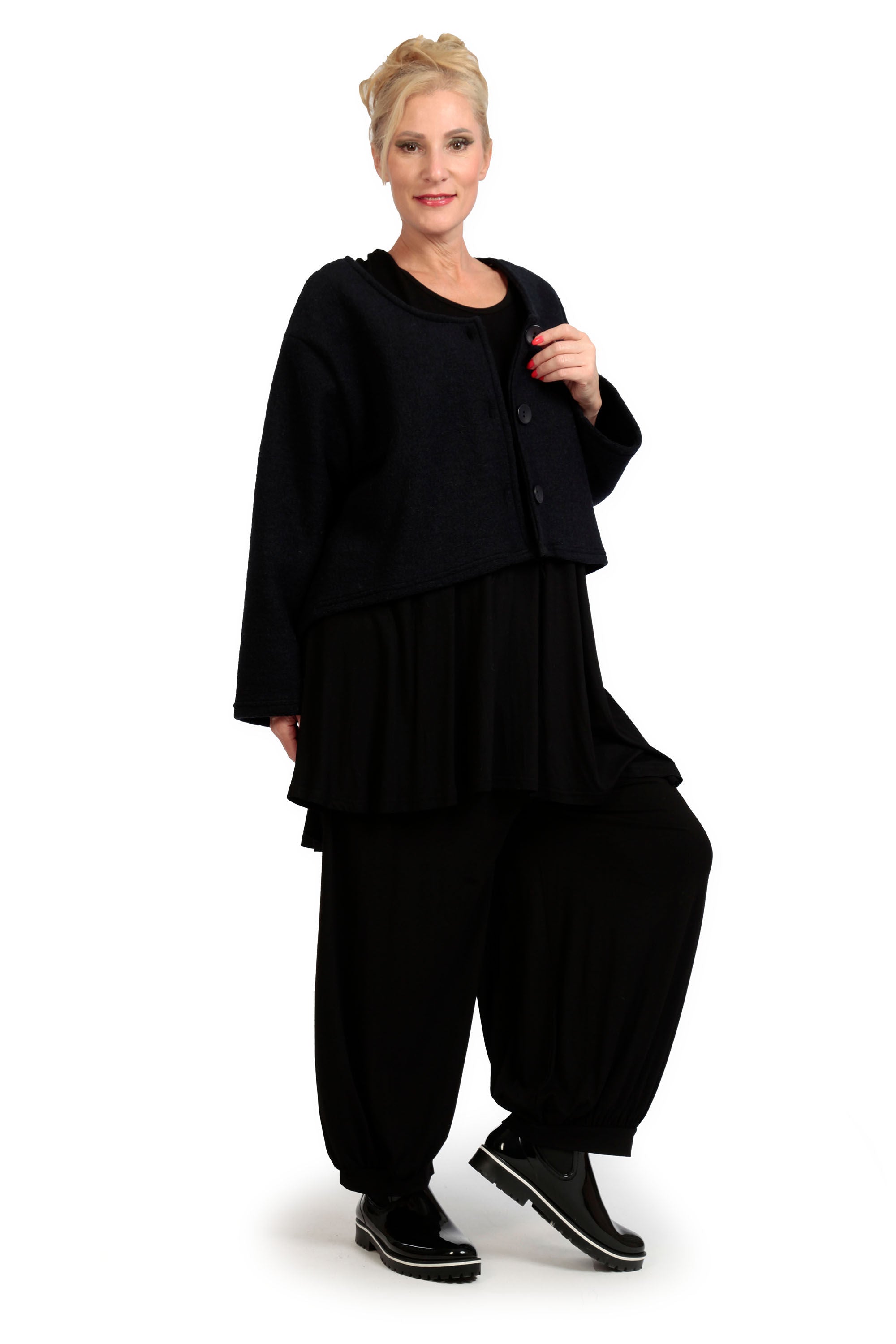  AKH Fashion Jacke in gerundeter Form, aus Materialmix, 1166.01775, Dunkelblau, Schick