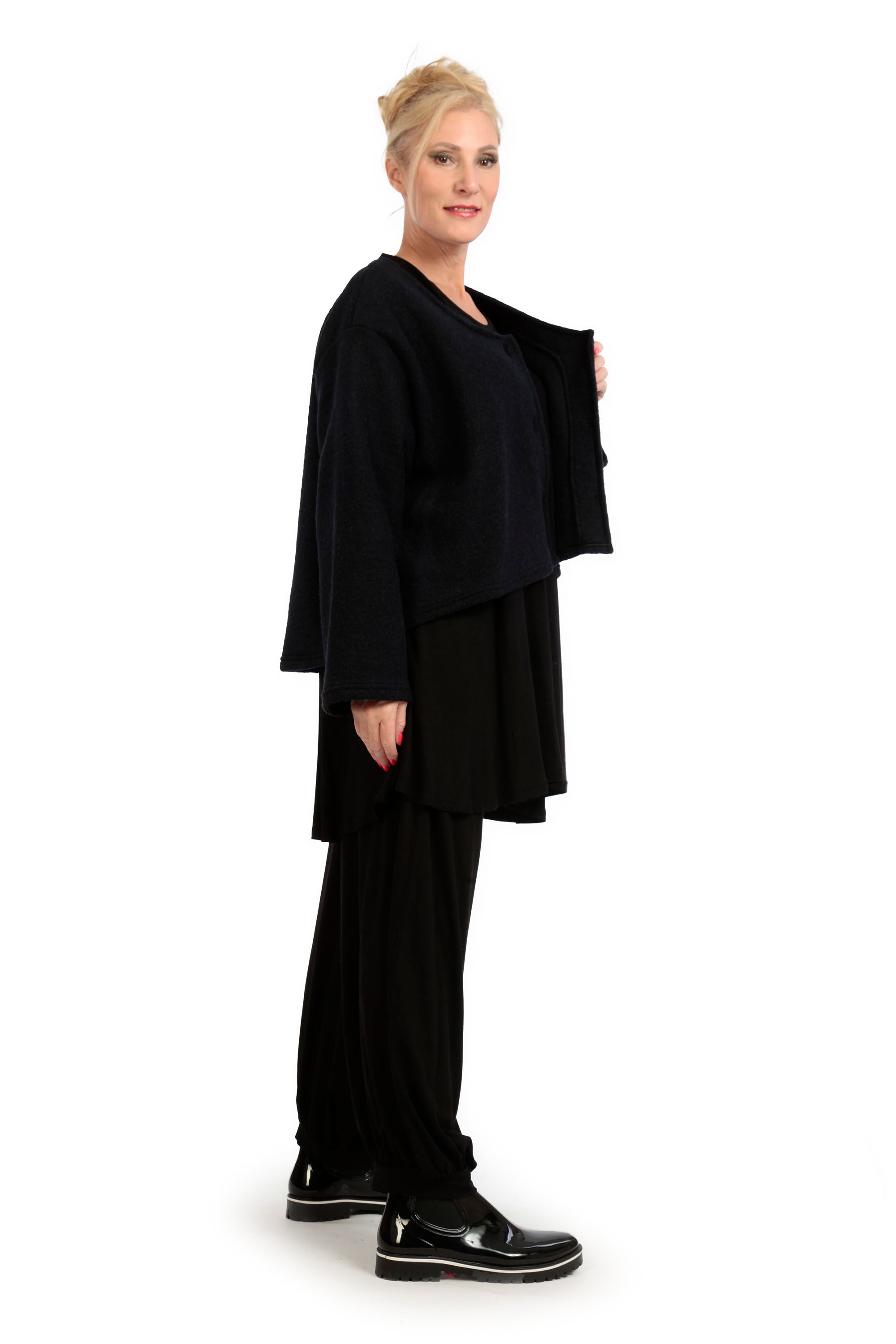  AKH Fashion Jacke in gerundeter Form, aus Materialmix, 1166.01775, Dunkelblau, Schick
