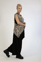  Zipfel Top von AKH Fashion aus Viskose, 1169.00428, Blau-Gelb-Flieder, Grafik, Schick