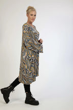  BallonBigshirt von AKH Fashion aus Viskose, 1169.06660, Blau-Gelb-Flieder, Grafik, Schick