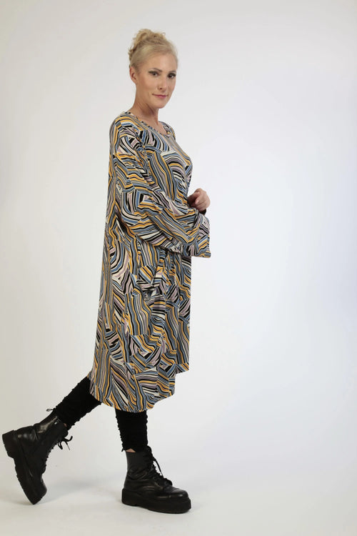  BallonBigshirt von AKH Fashion aus Viskose, 1169.06660, Blau-Gelb-Flieder, Grafik, Schick