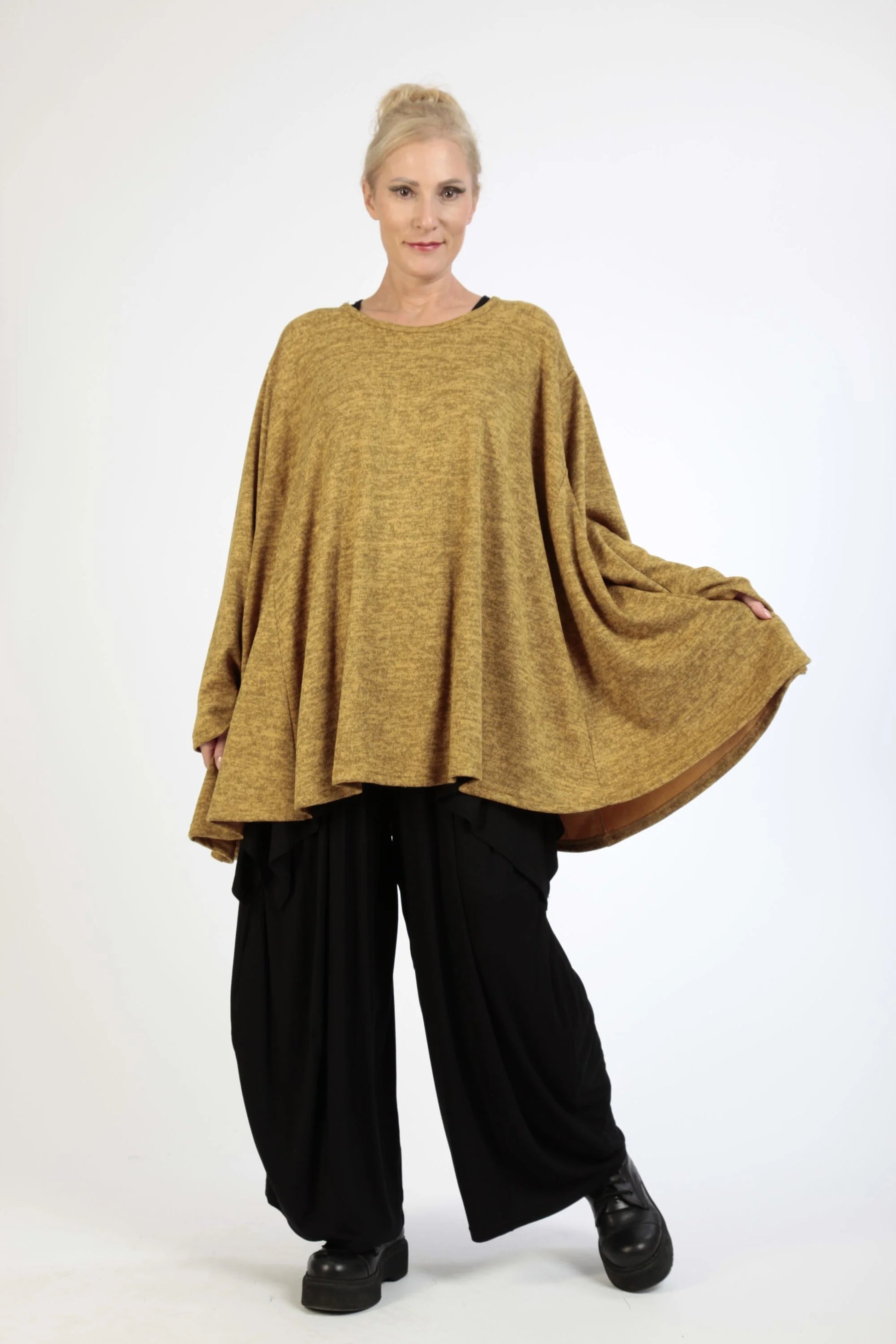  A-Form Bigshirt von AKH Fashion aus Polyester, 1179.00593, Senf, Meliert, Ausgefallen, Modern