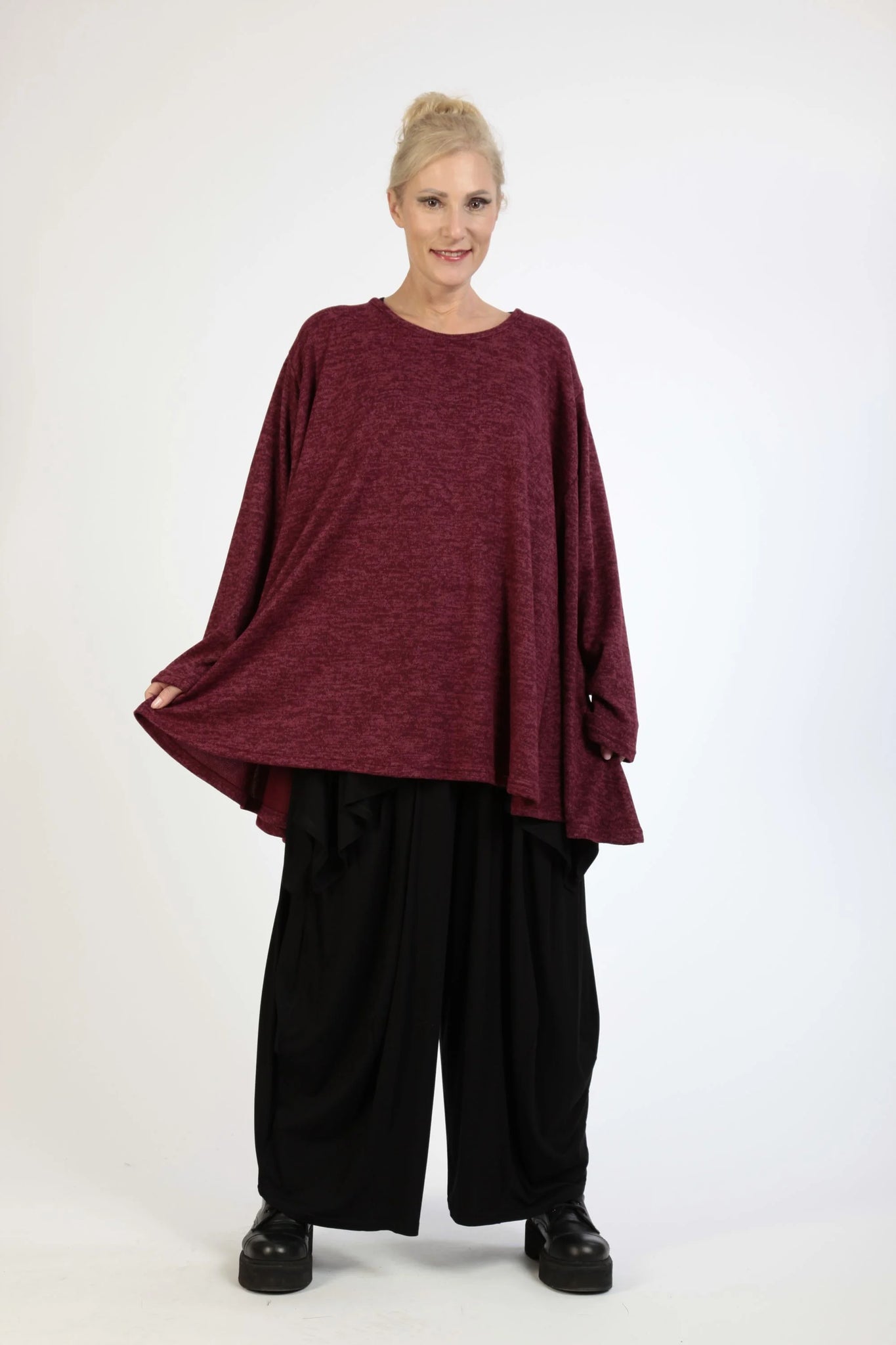  A-Form Bigshirt von AKH Fashion aus Polyester, 1179.00593, Weinrot, Meliert, Schick, Modern