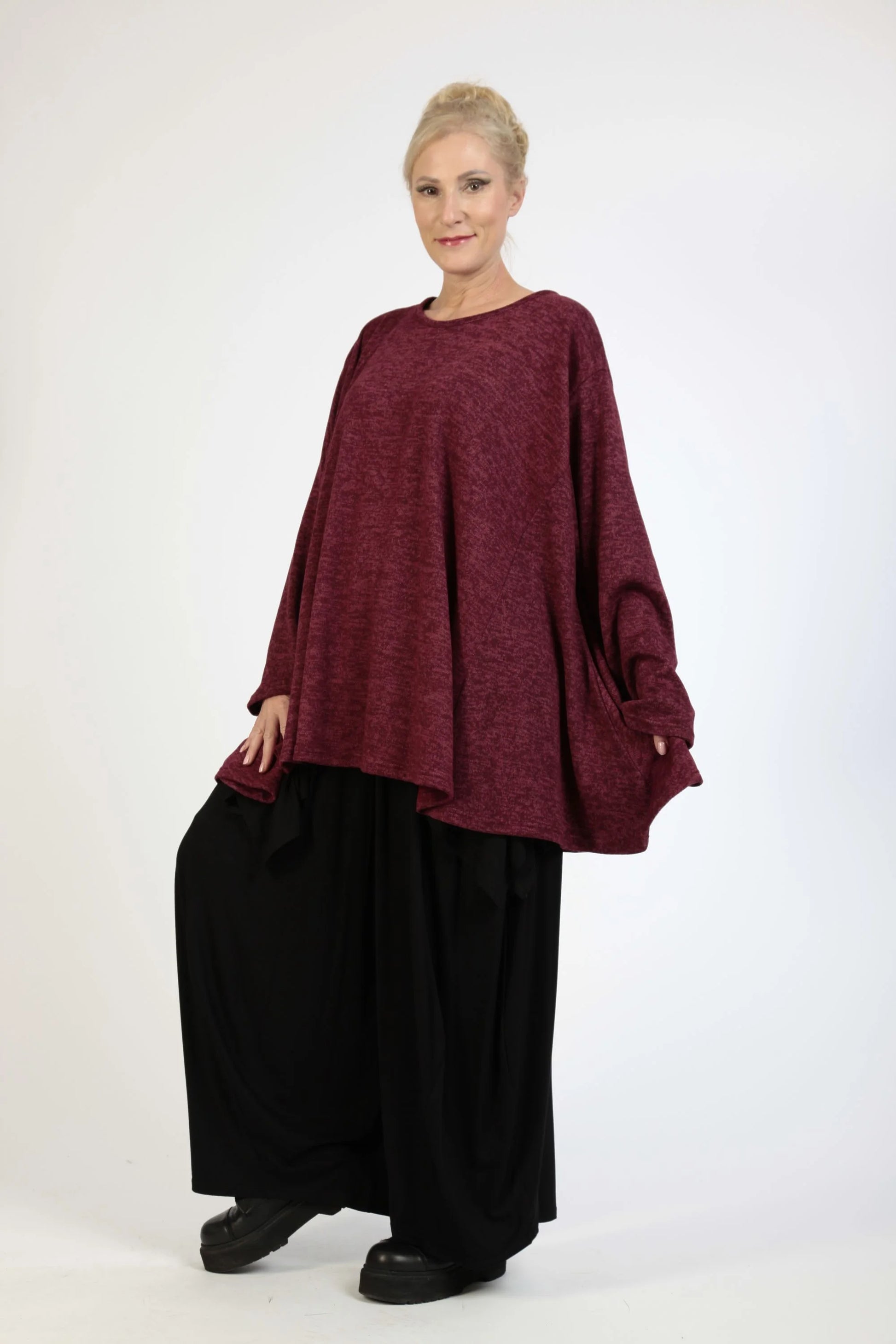  A-Form Bigshirt von AKH Fashion aus Polyester, 1179.00593, Weinrot, Meliert, Schick, Modern