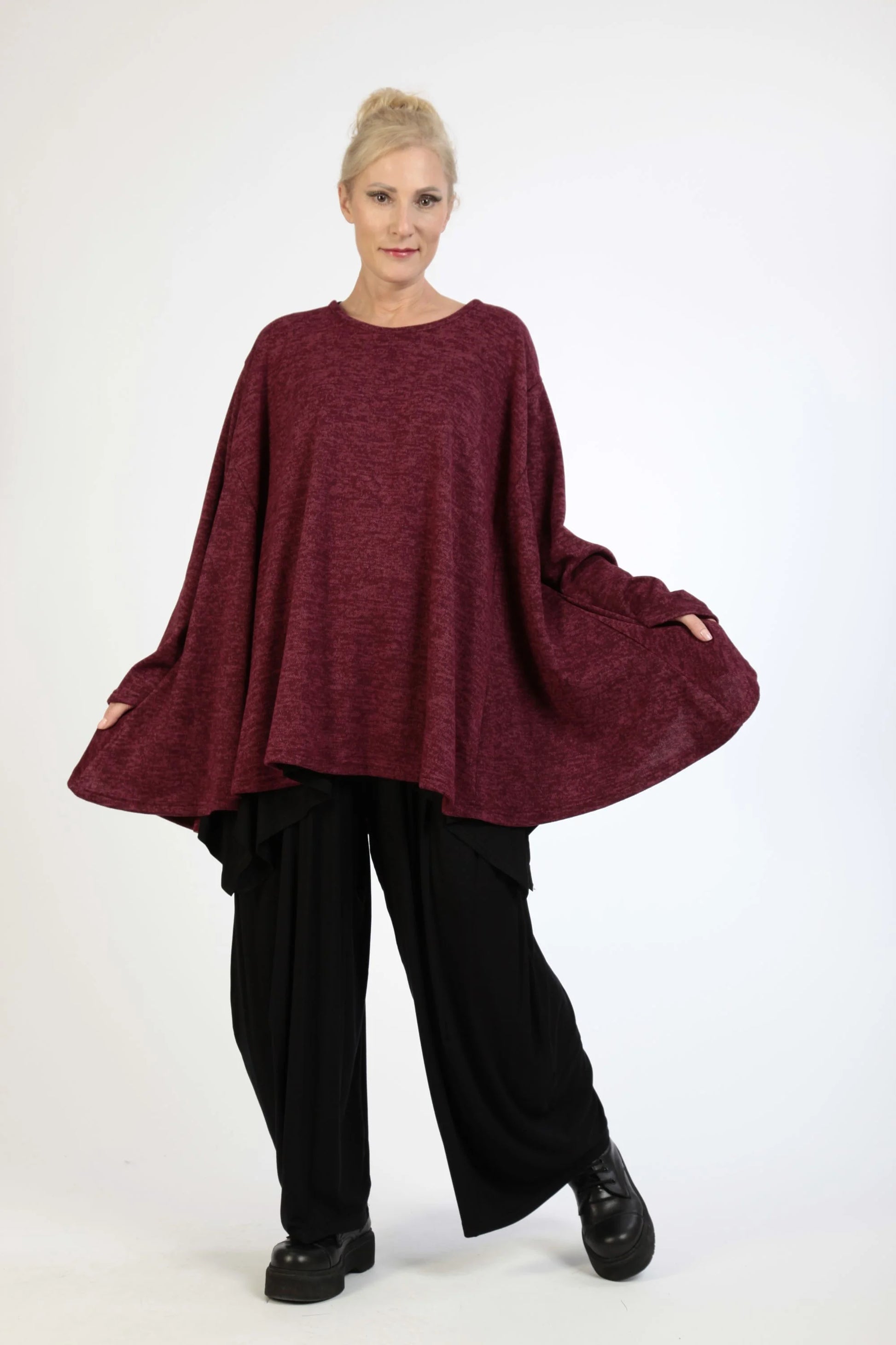  A-Form Bigshirt von AKH Fashion aus Polyester, 1179.00593, Weinrot, Meliert, Schick, Modern