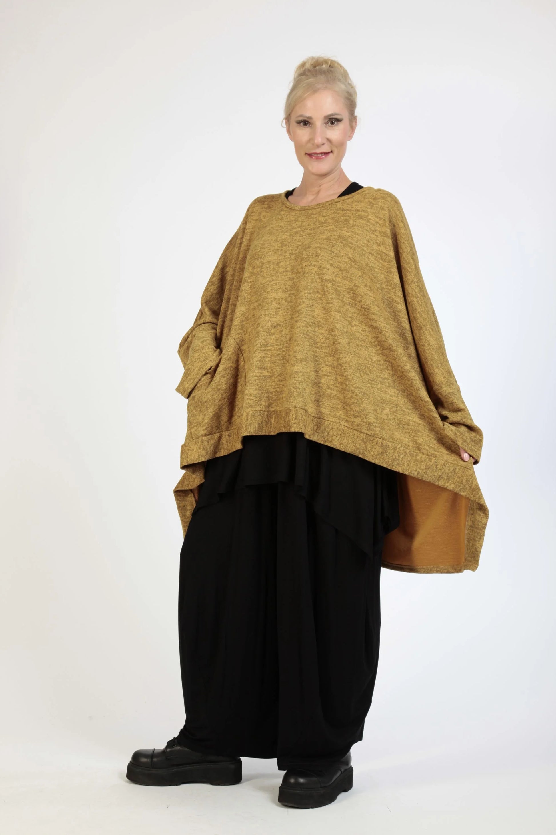  Bigshirt von AKH Fashion aus Polyester in Vokuhila-Form, 1179.06861, Senf, Meliert, Schick