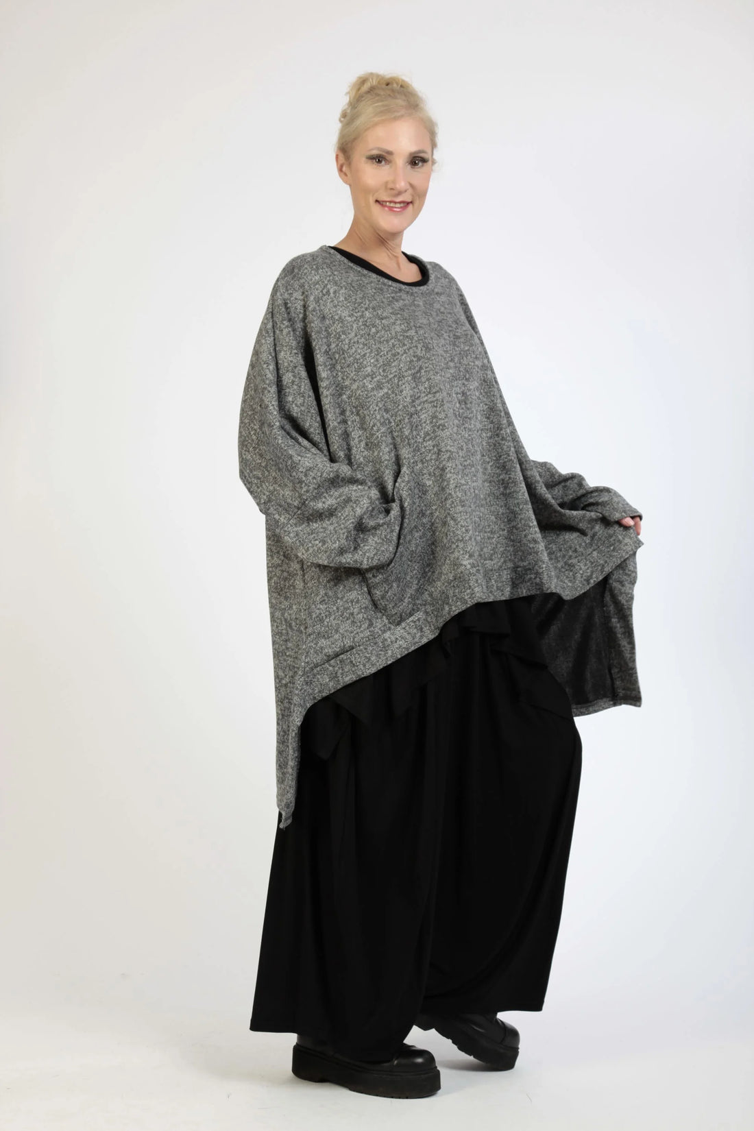  Bigshirt von AKH Fashion aus Polyester in Vokuhila-Form, 1179.06861, Grau, Meliert, Schick