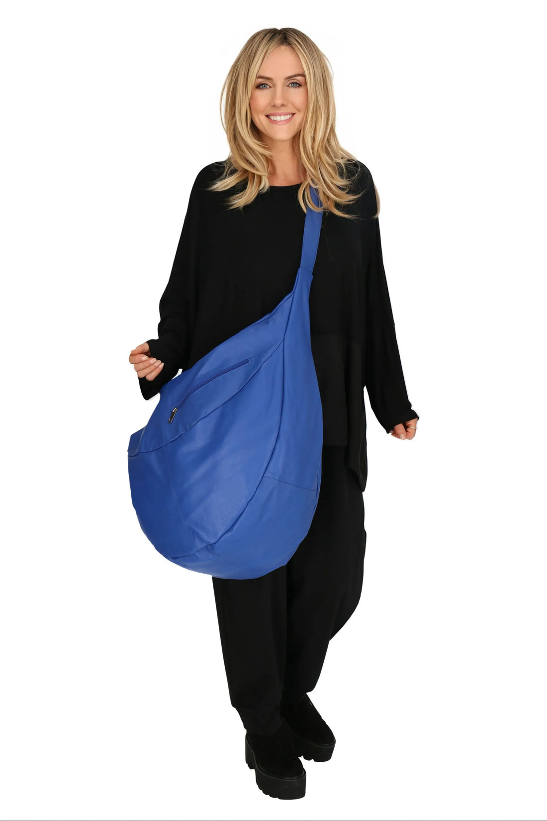  Ballon Tasche von AKH Fashion aus Leder, 1180.DJ004, Royalblau, Unifarben, Schick, Modern