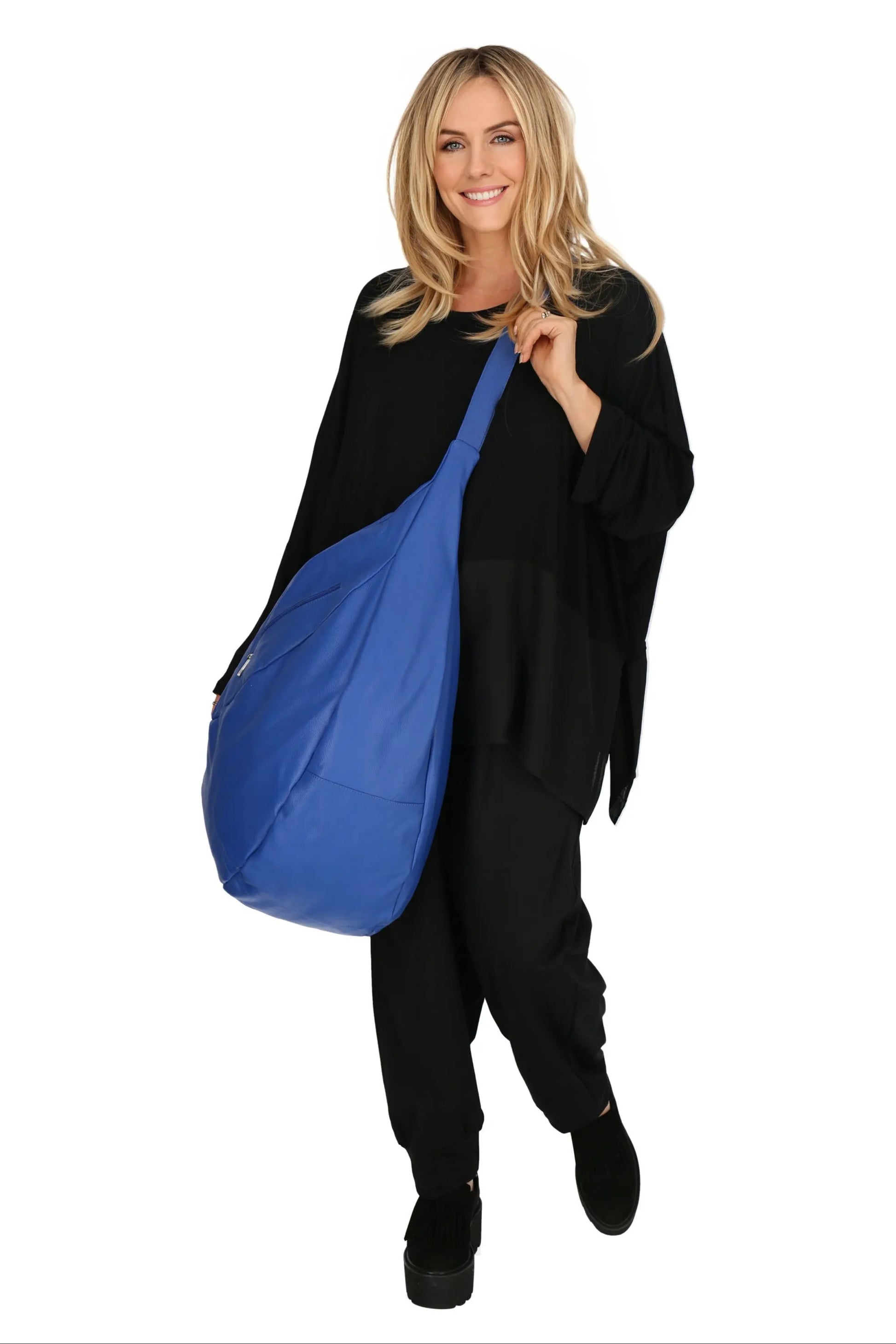  Ballon Tasche von AKH Fashion aus Leder, 1180.DJ004, Royalblau, Unifarben, Schick, Modern