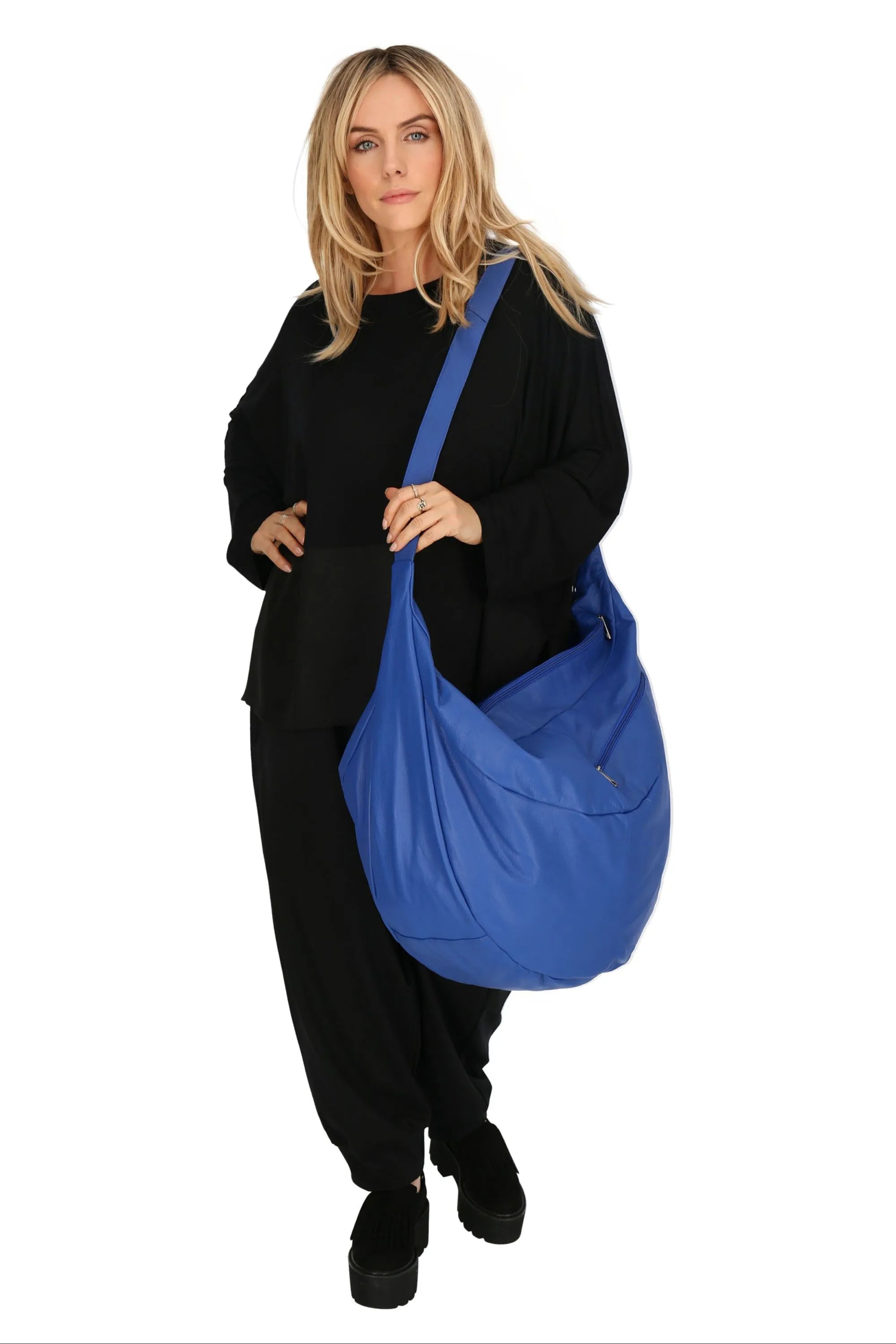  Ballon Tasche von AKH Fashion aus Leder, 1180.DJ004, Royalblau, Unifarben, Schick, Modern