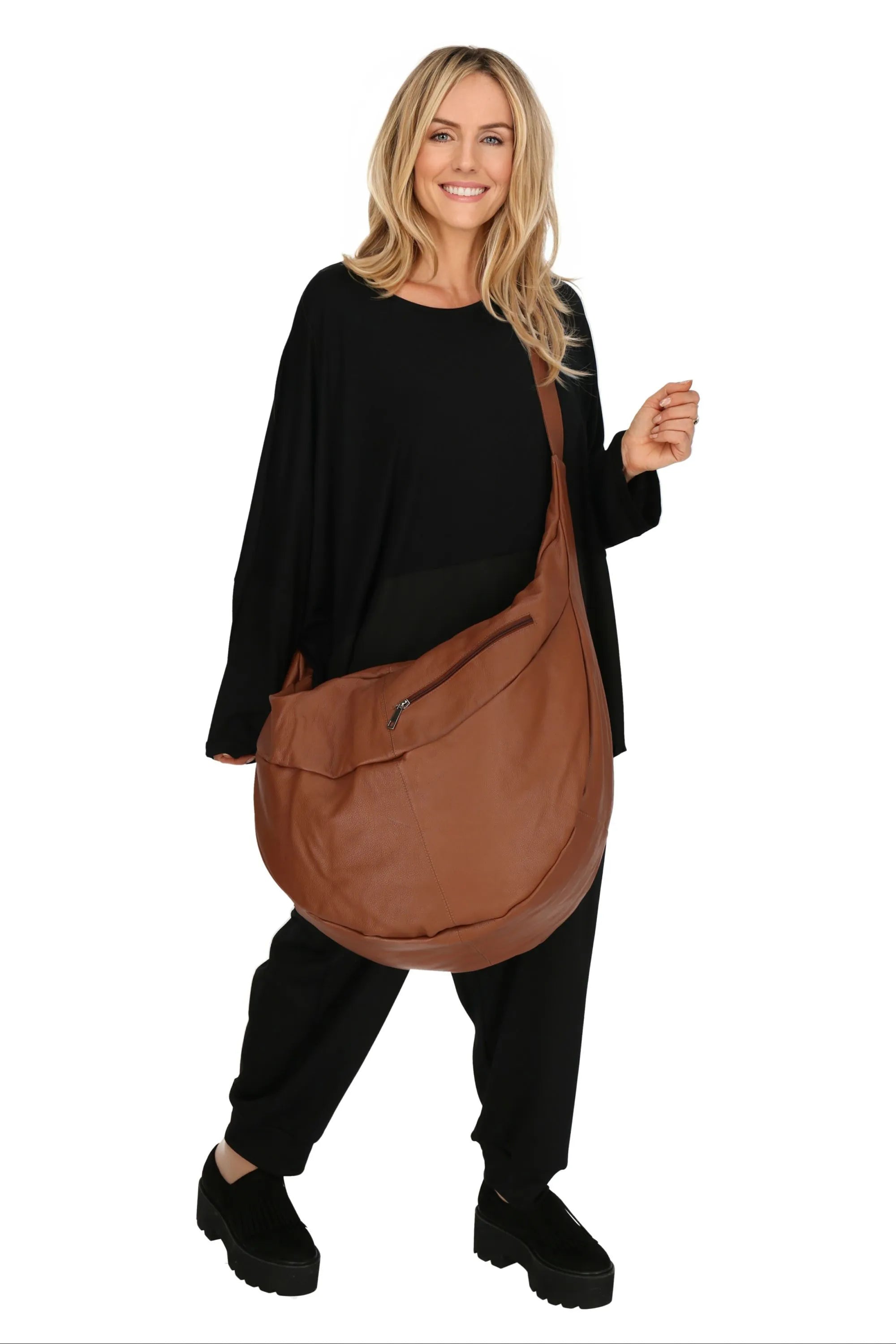 Ballon Tasche von AKH Fashion aus Leder, 1180.DJ004, Cognac, Schick, Modern, Bequem