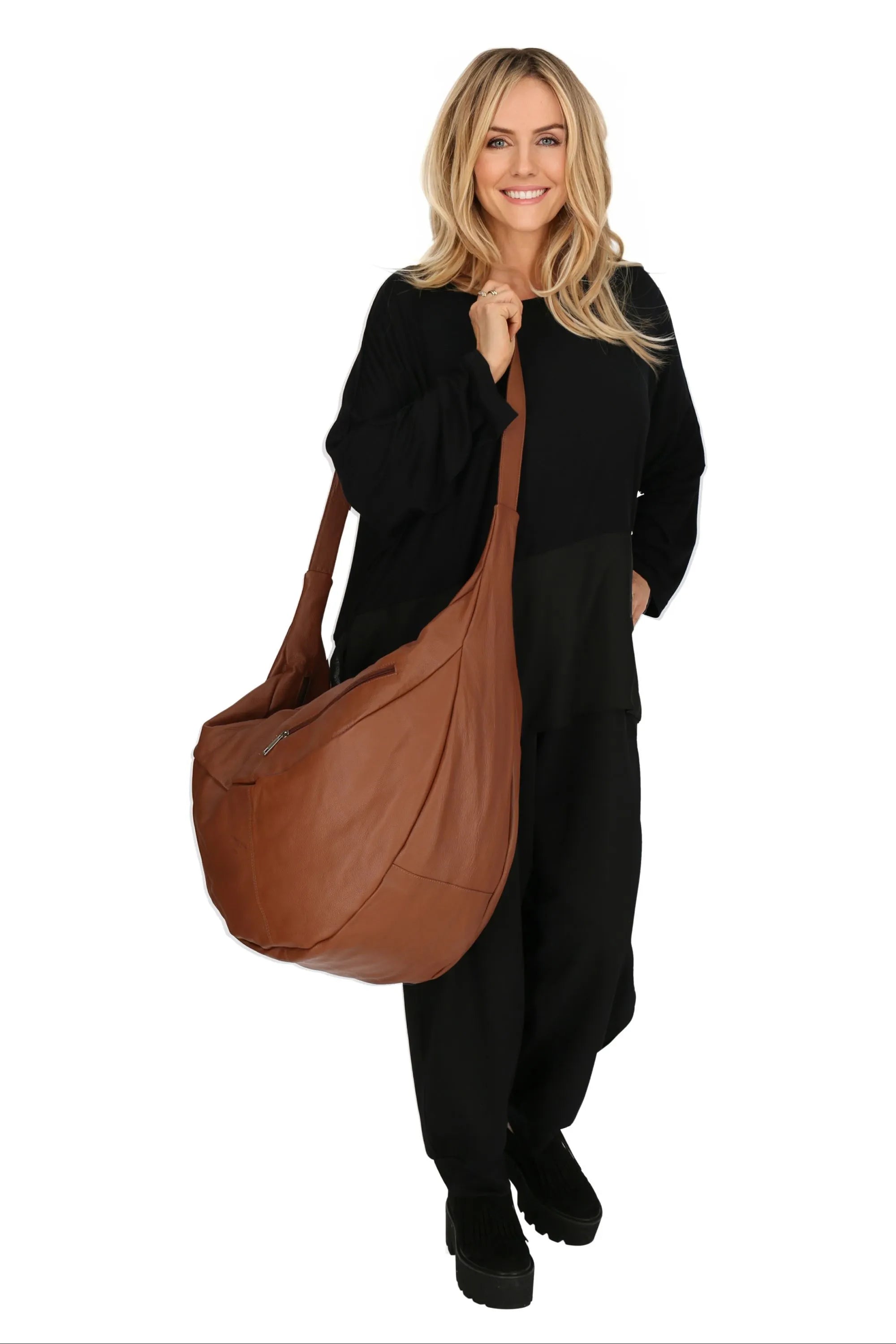  Ballon Tasche von AKH Fashion aus Leder, 1180.DJ004, Cognac, Schick, Modern, Bequem