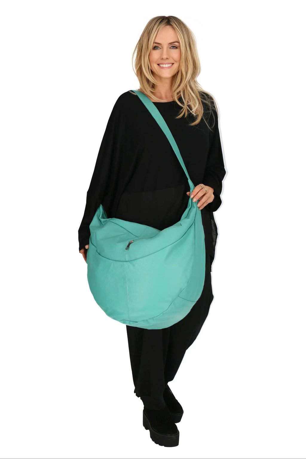  Ballon Tasche von AKH Fashion aus Leder, 1180.DJ004, Türkis, Schick, Modern, Bequem