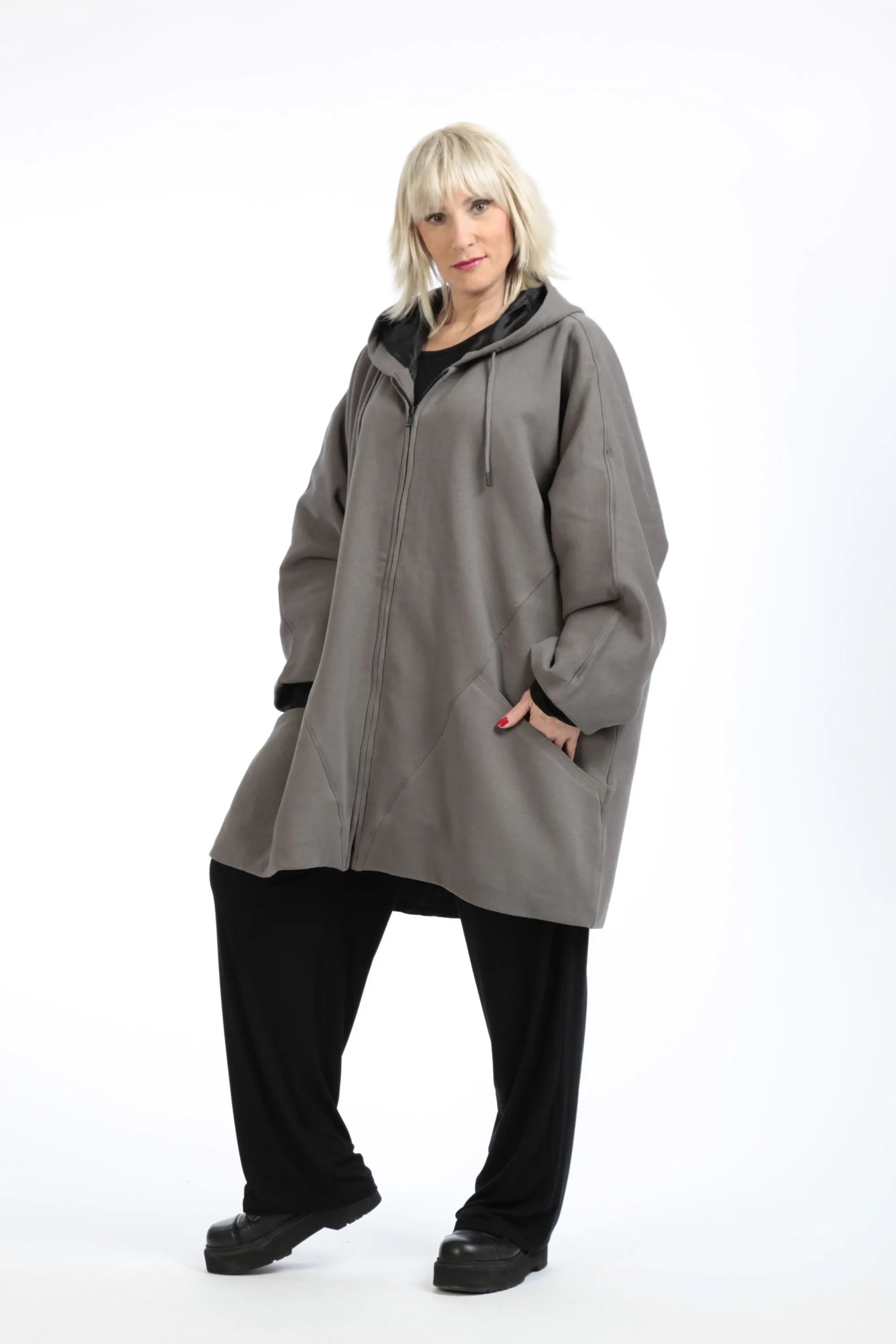  Jacke von AKH Fashion aus Baumwolle in gerader Form, 1189.09201, Grau, Unifarben, Schick