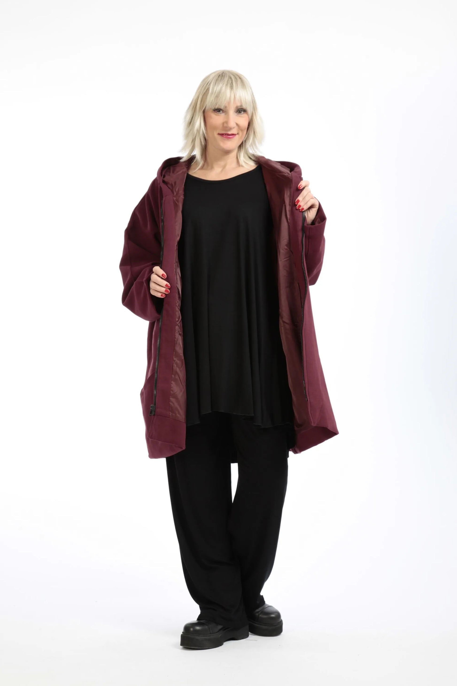  Jacke von AKH Fashion aus Baumwolle in gerader Form, 1189.09201, Weinrot, Schick, Modern