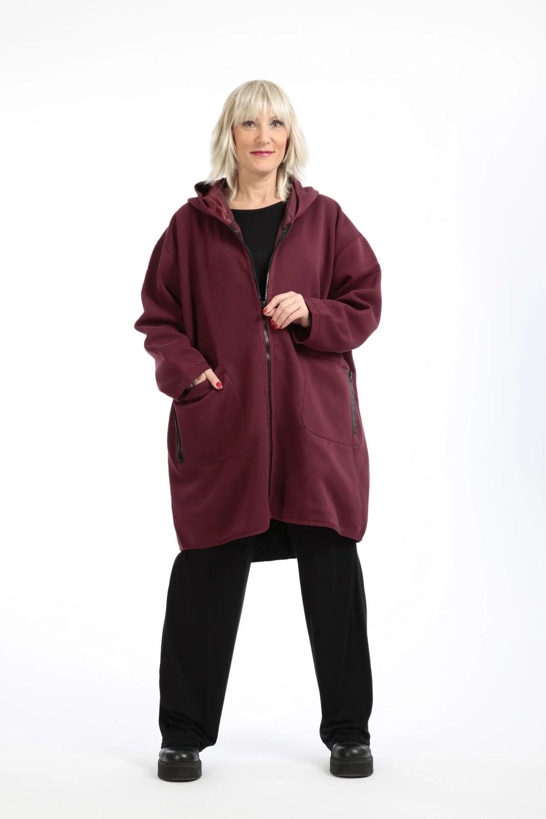  Jacke von AKH Fashion aus Baumwolle in gerader Form, 1189.09203, Weinrot, Schick, Modern