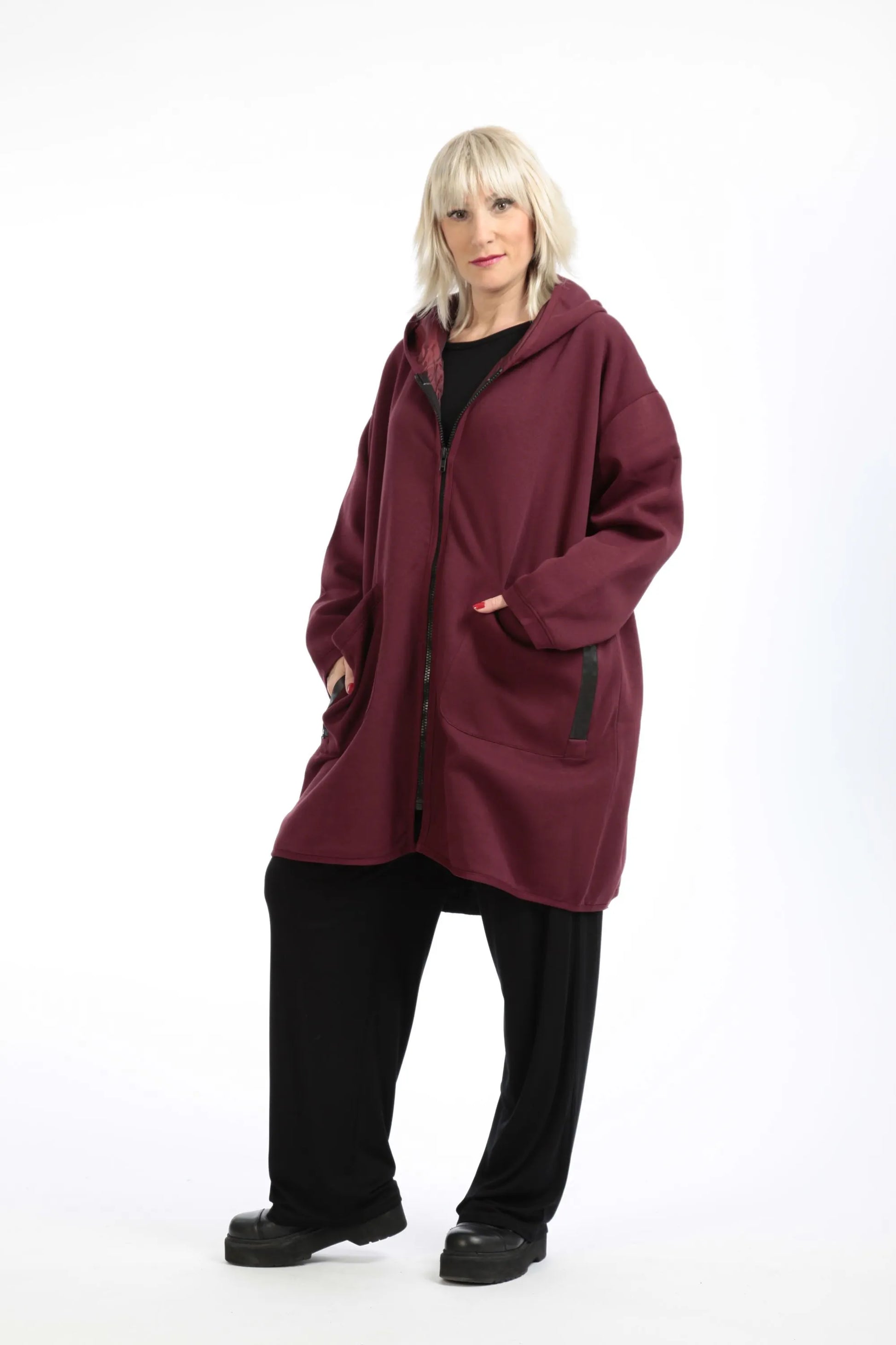  Jacke von AKH Fashion aus Baumwolle in gerader Form, 1189.09203, Weinrot, Schick, Modern