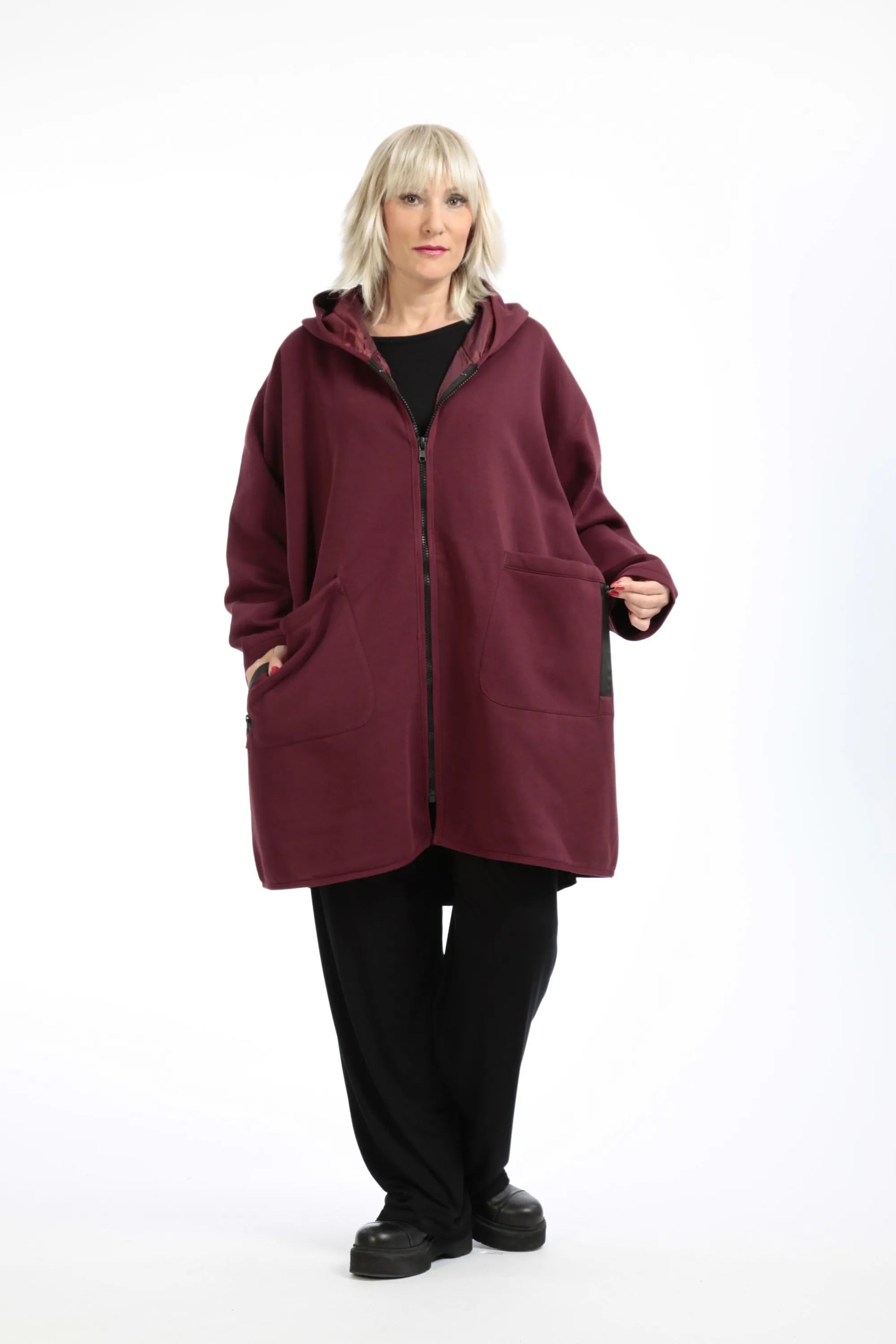  Jacke von AKH Fashion aus Baumwolle in gerader Form, 1189.09203, Weinrot, Schick, Modern