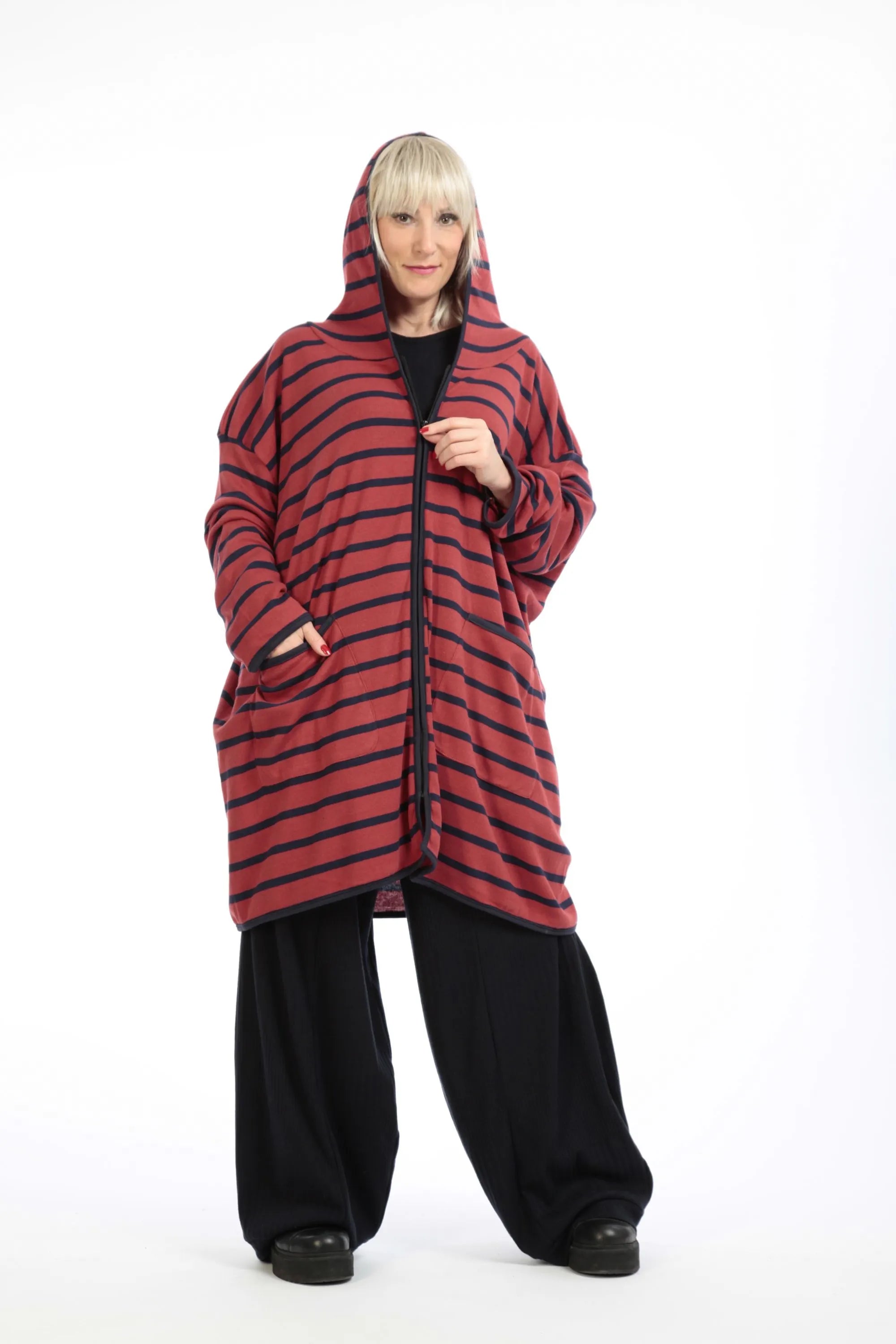  AKH Fashion Jacke in gerader Form, aus Materialmix, 1190.07598, Rot-Blau, Streifen