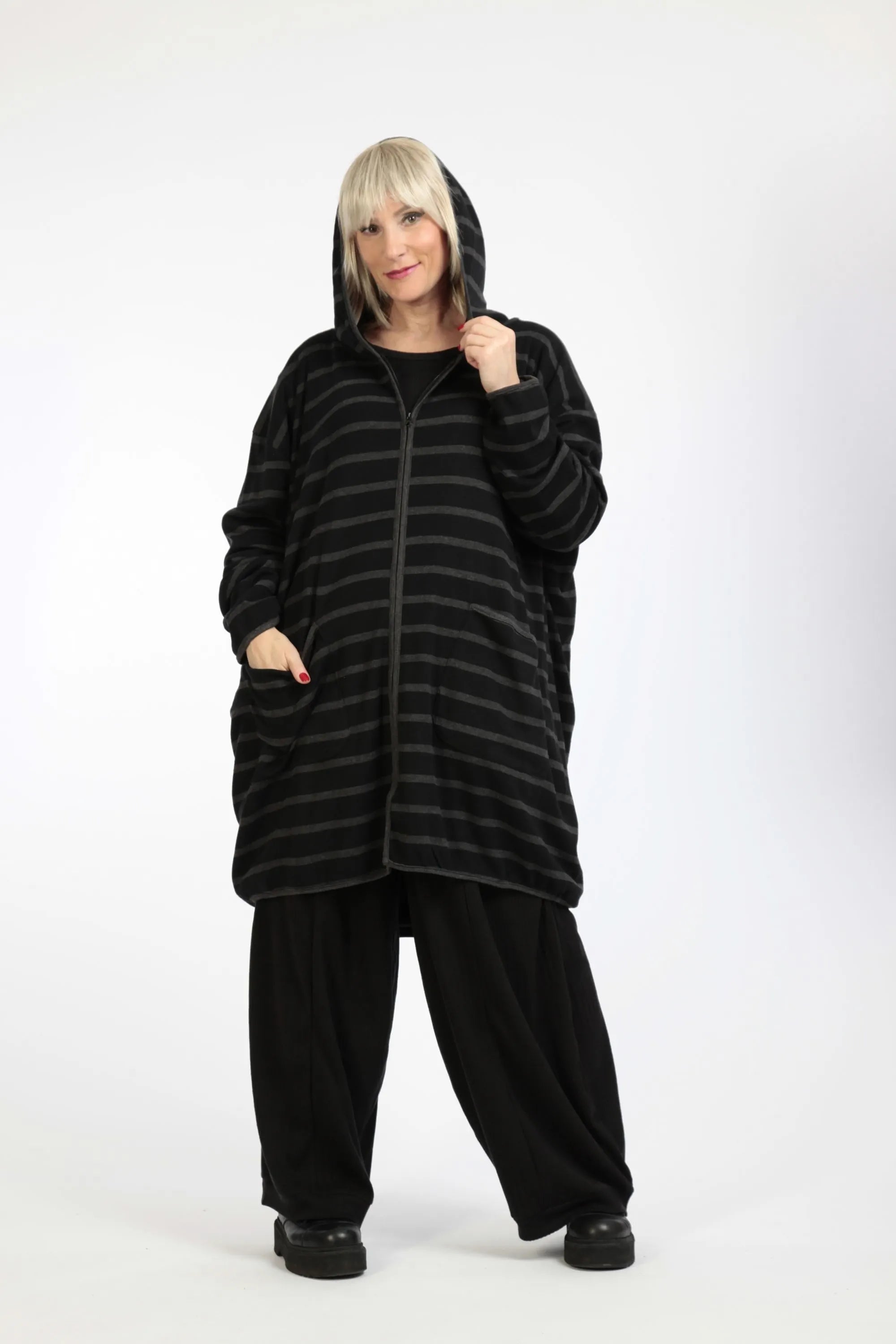  AKH Fashion Jacke in gerader Form, aus Materialmix, 1190.07598, Schwarz-Dunkelgrau