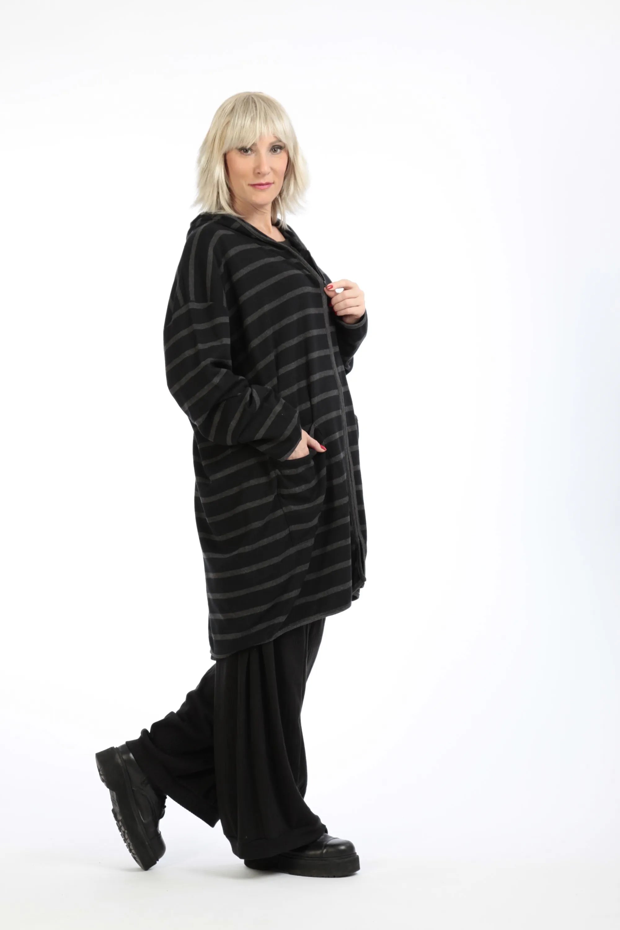  AKH Fashion Jacke in gerader Form, aus Materialmix, 1190.07598, Schwarz-Dunkelgrau